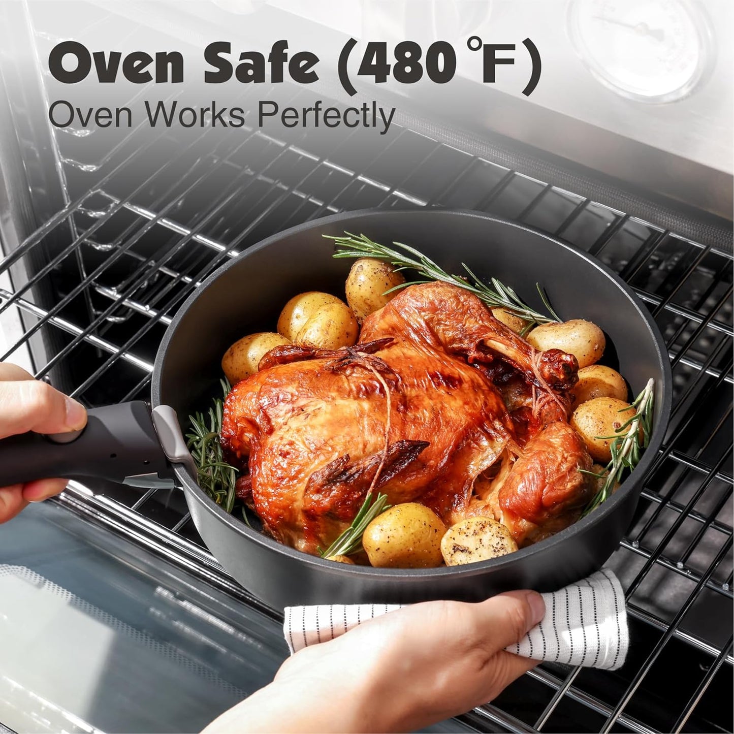 17 Piece Pots and Pans Set, Nonstick Detachable Handle Cookware Set, Induction Kitchen Cookware Set with Removable Handle, Healthy Non Stick for RV, Dishwasher & Oven Safe, PFOA Free (Black)