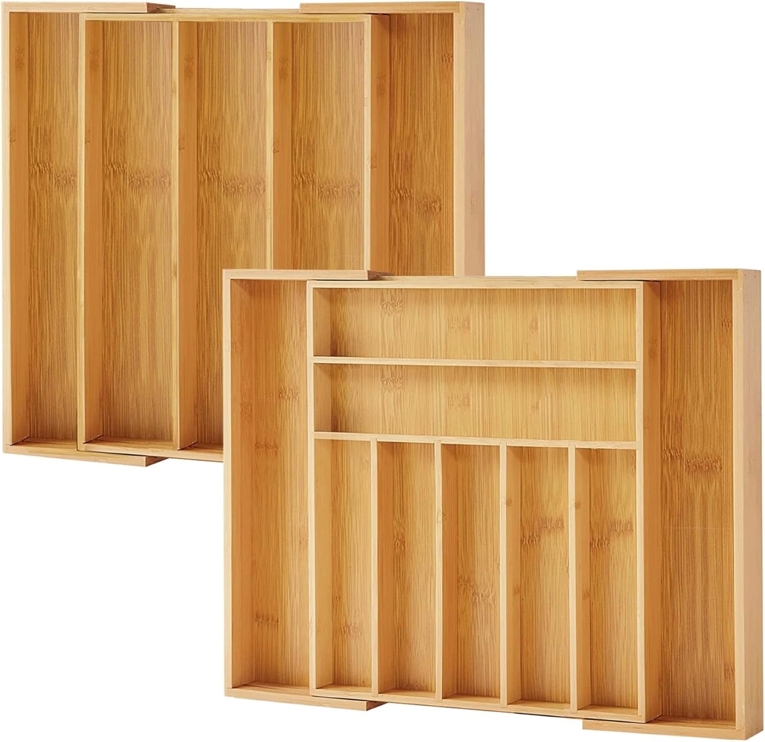 Maximize Your Space with the Purawood Expandable Bamboo Drawer Organizer - Elegant Natural Finish with Adjustable 7-9 Slots for Utensils and More