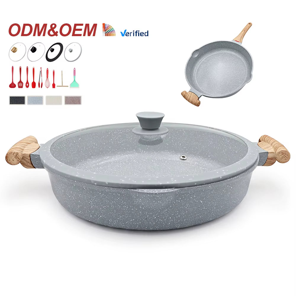 Customizable New Multi-Functional Fry Pans Cast Aluminum Saute Pan Large Size 32 Cm Nonstick Ceramic Frying Pan