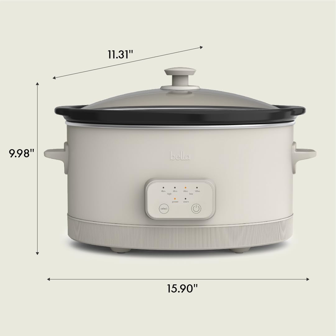6.0 Qt Programmable Slow Cooker, Ceramic Nonstick Coating, Adjustable Temperature & Cooking Times, Dishwasher Safe Stoneware Pot & Tempered Glass Lid, Tangle Free Cord Wrap, Oatmilk