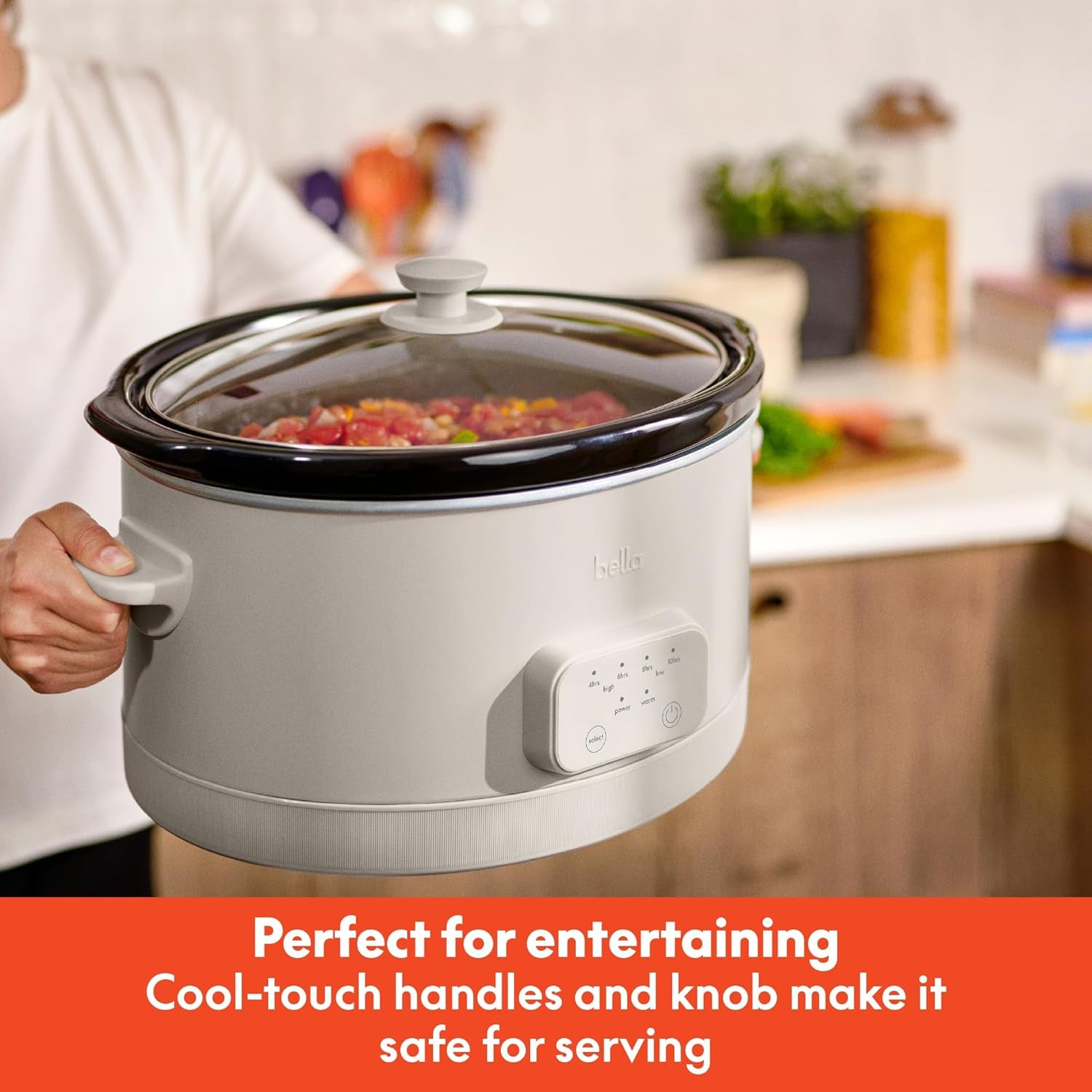 6.0 Qt Programmable Slow Cooker, Ceramic Nonstick Coating, Adjustable Temperature & Cooking Times, Dishwasher Safe Stoneware Pot & Tempered Glass Lid, Tangle Free Cord Wrap, Oatmilk