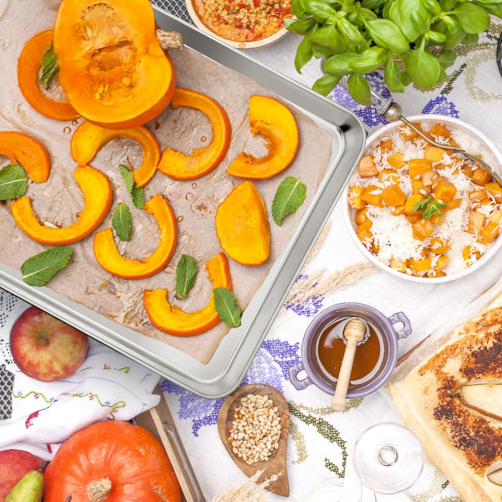 16 Inch Baking Cookie Sheet, Oven Pan Tray Stainless Steel Sheet Pan for Kitchen, Oven Bakeware for Multi Uses, Shiny Look & Dishwasher Safe, Healthy & Heavy Duty, 2Pcs