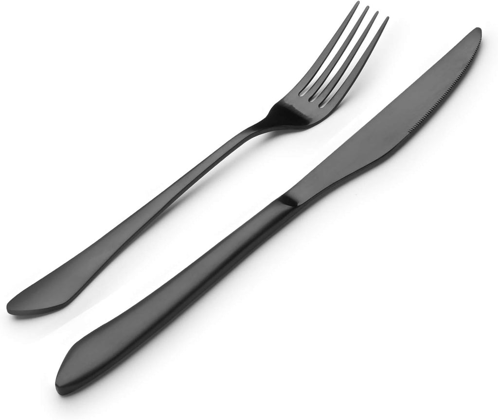 Stylish Matte Black Stainless Steel Flatware Set - 20-Piece Service for 4, Sleek Satin Finish, Dishwasher Safe Dining Essentials for Home & Restaurants