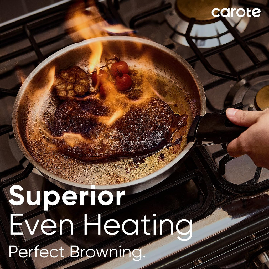 Pots and Pans Set, Stainless Steel Cookware Set Detachable Handle, 9Pcs Induction Kitchen Cookware Sets with Removable Handle, RV Cookware Set, Oven Safe