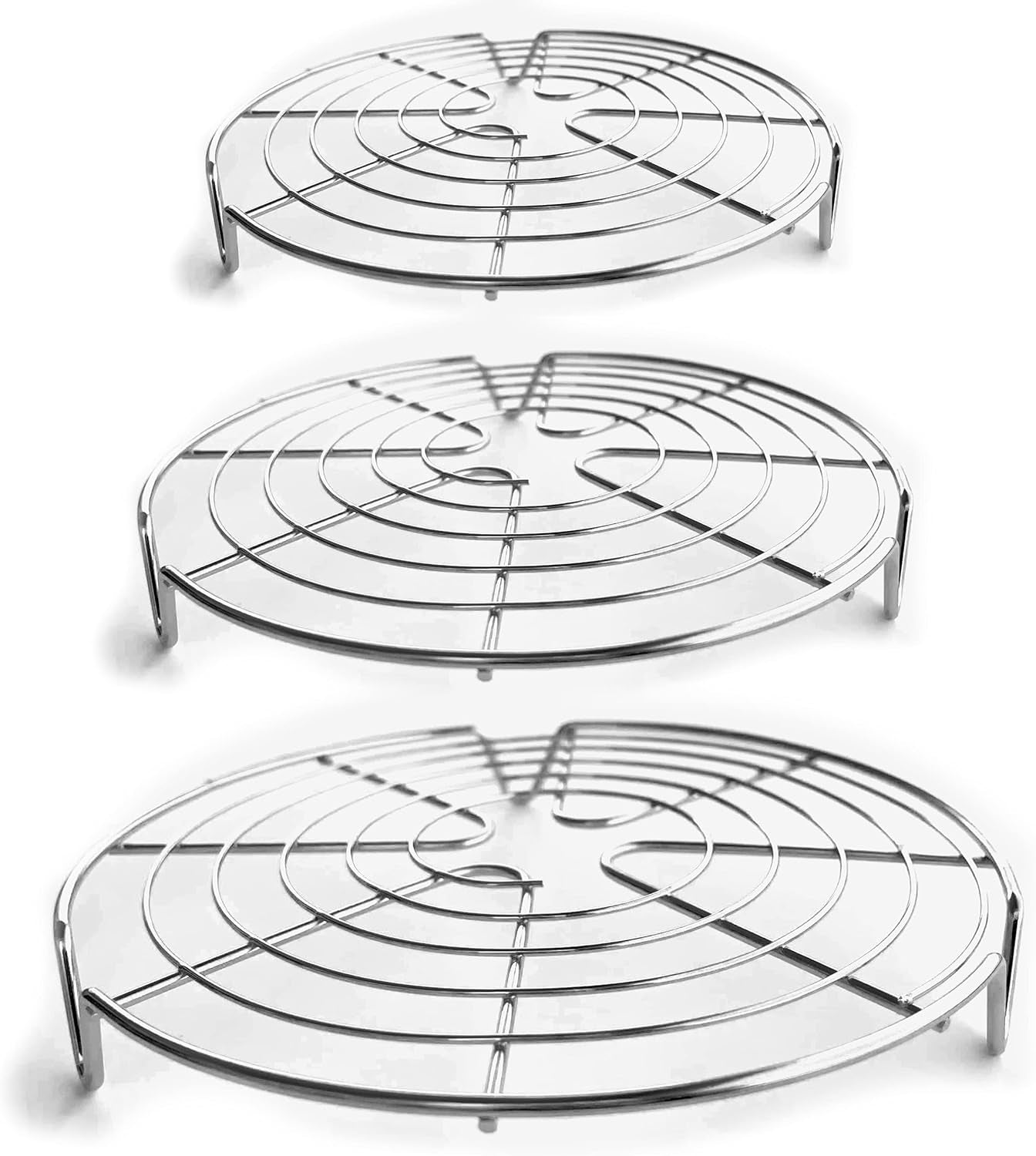 Versatile 3PC Stainless Steel Round Cooling Racks - Perfect for Cooking, Baking, Air Fryers & Canning - 7.5", 9", 10.5" Sizes
