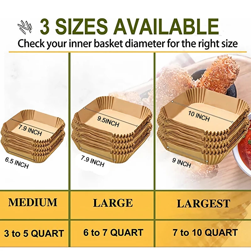 23CM Non-Stick Air Fryer Disposable Baking Paper Liners - Square & Round Parchment for Microwave & Oven Cooking