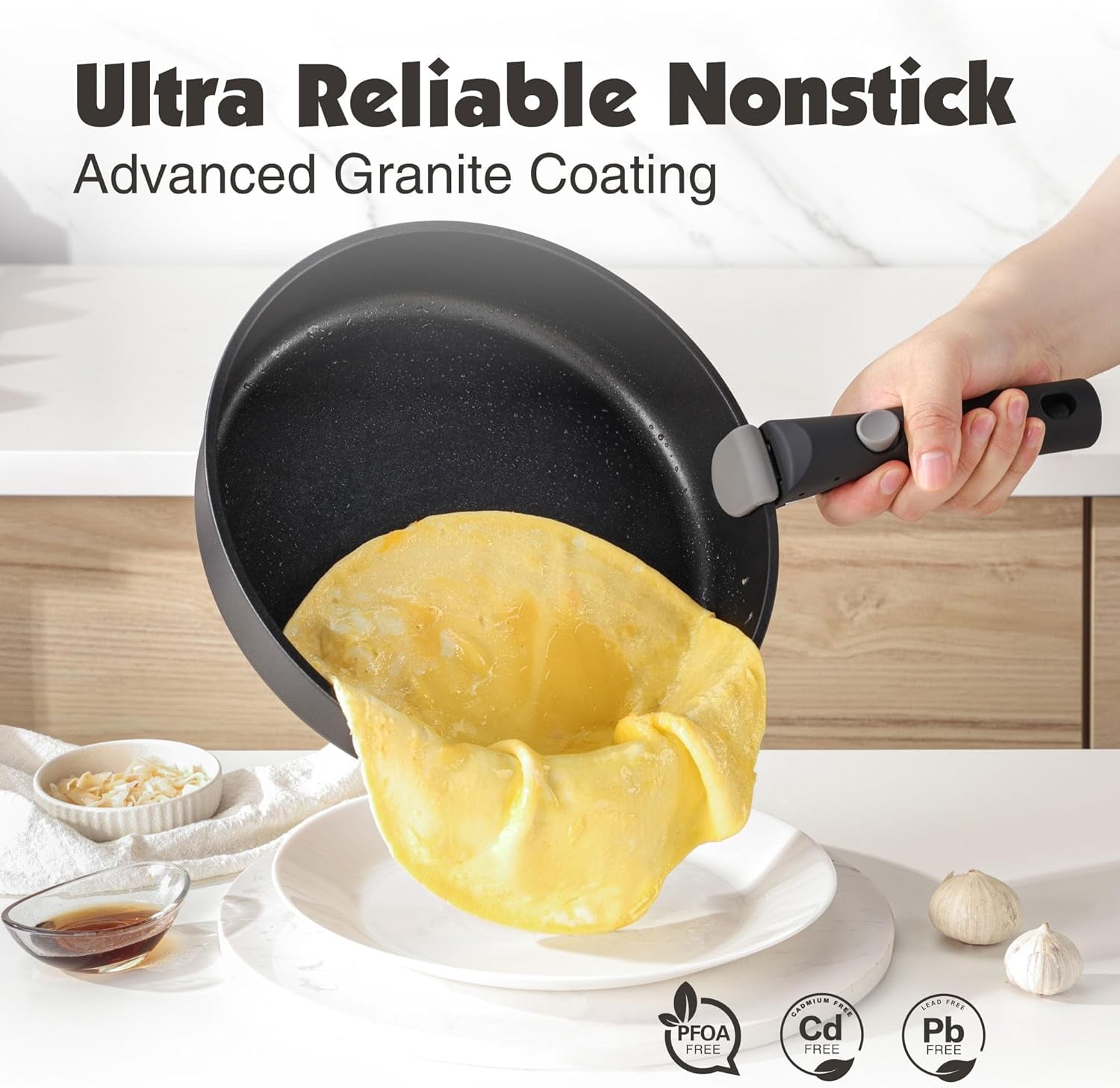 17 Piece Pots and Pans Set, Nonstick Detachable Handle Cookware Set, Induction Kitchen Cookware Set with Removable Handle, Healthy Non Stick for RV, Dishwasher ＆ Oven Safe, PFOA Free (Black)