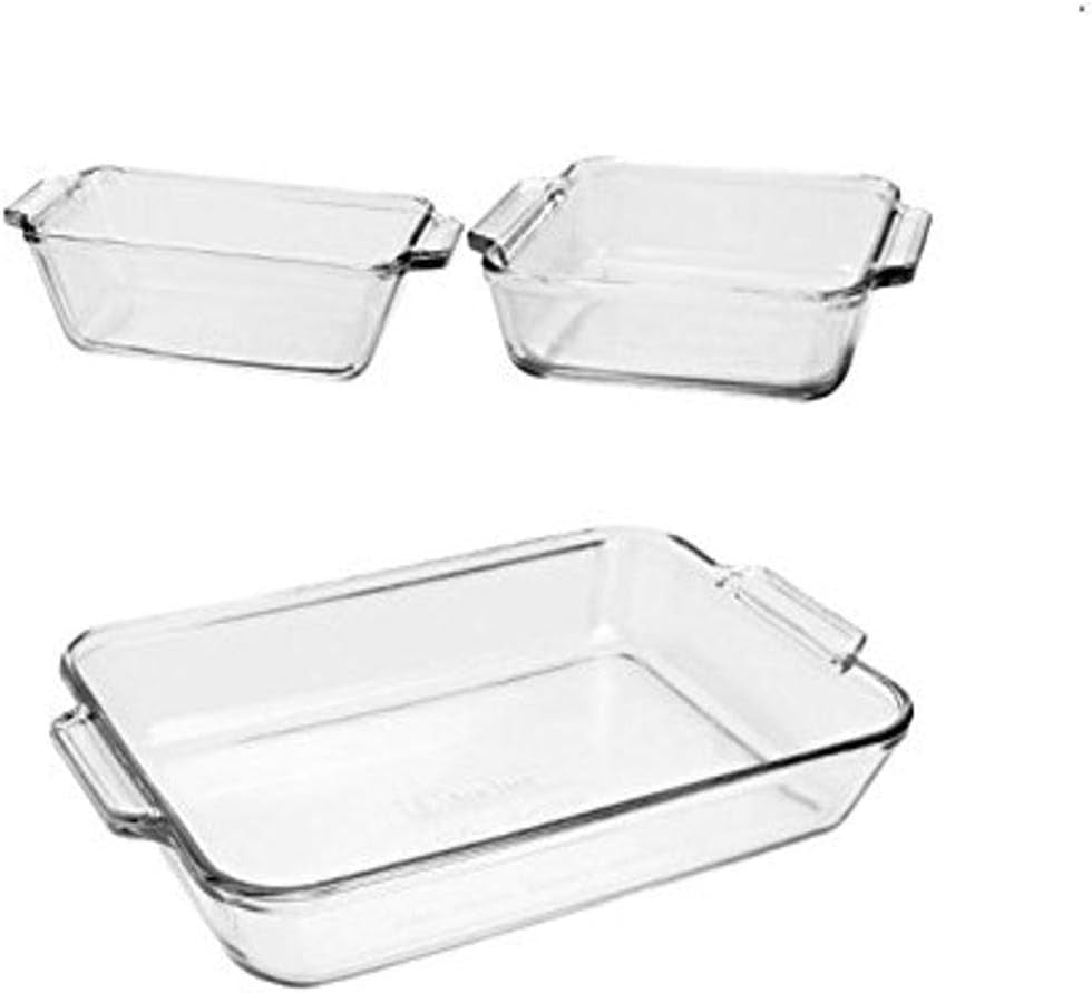 Glass Baking Dishes for Oven, 3 Piece Set (3 Qt Glass Casserole Dish, Cake Pan, and Bread Pan)