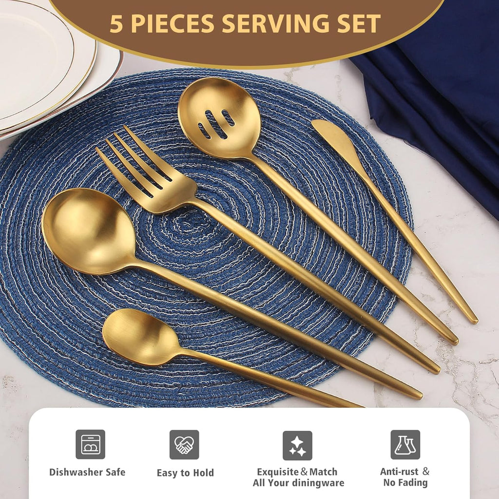 Elevate Your Cooking Experience with Our Luxe 5-Piece Matte Gold Stainless Steel Kitchen Utensil Set