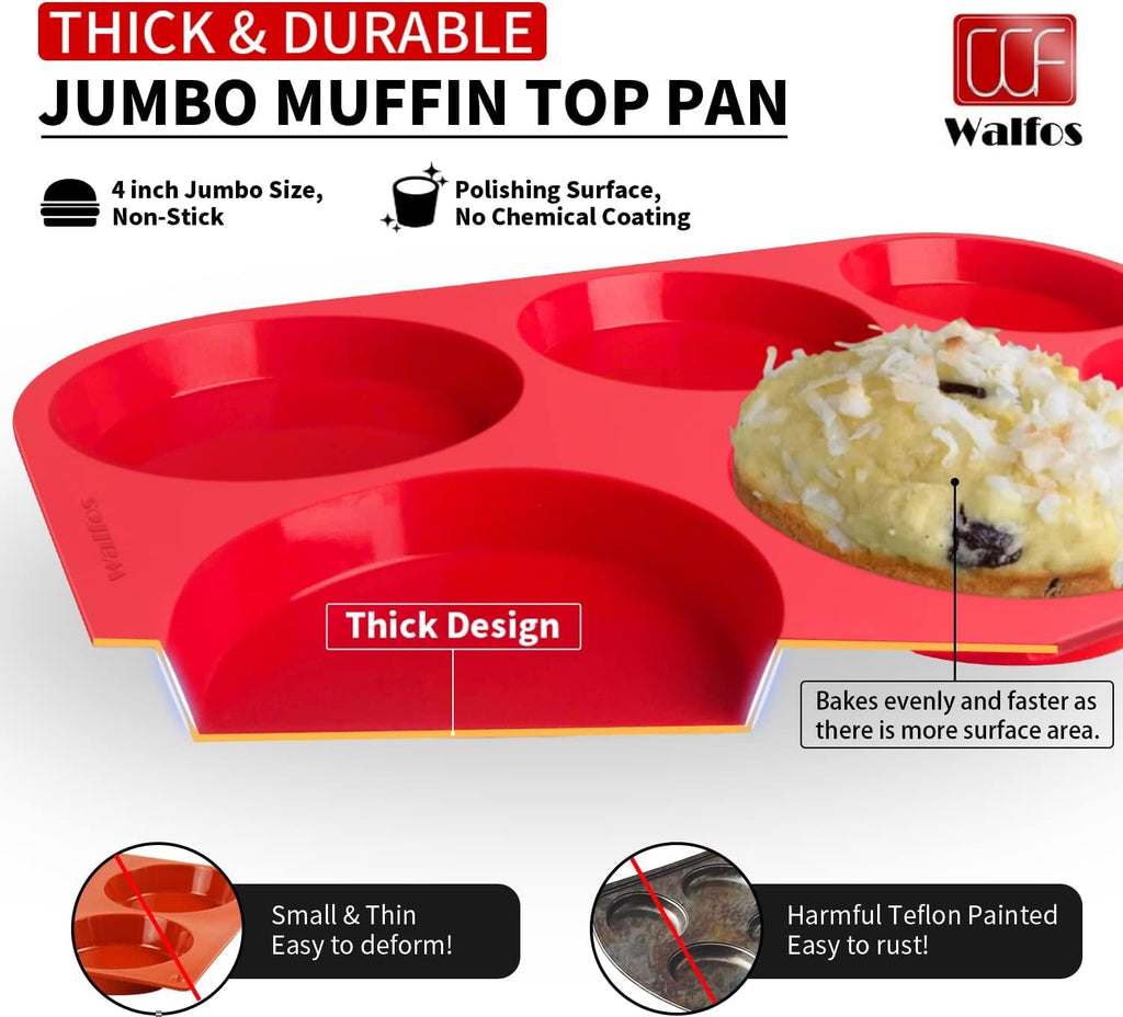 Silicone Muffin Top Pans for Baking 4Inch Jumbo Size, Perfect Results Premium Non-Stick Bakeware Egg Baking Pan, Great for Eggs, Hamburger Bun, Muffin Top and More, Food Grade & BPA Free, 1Pc