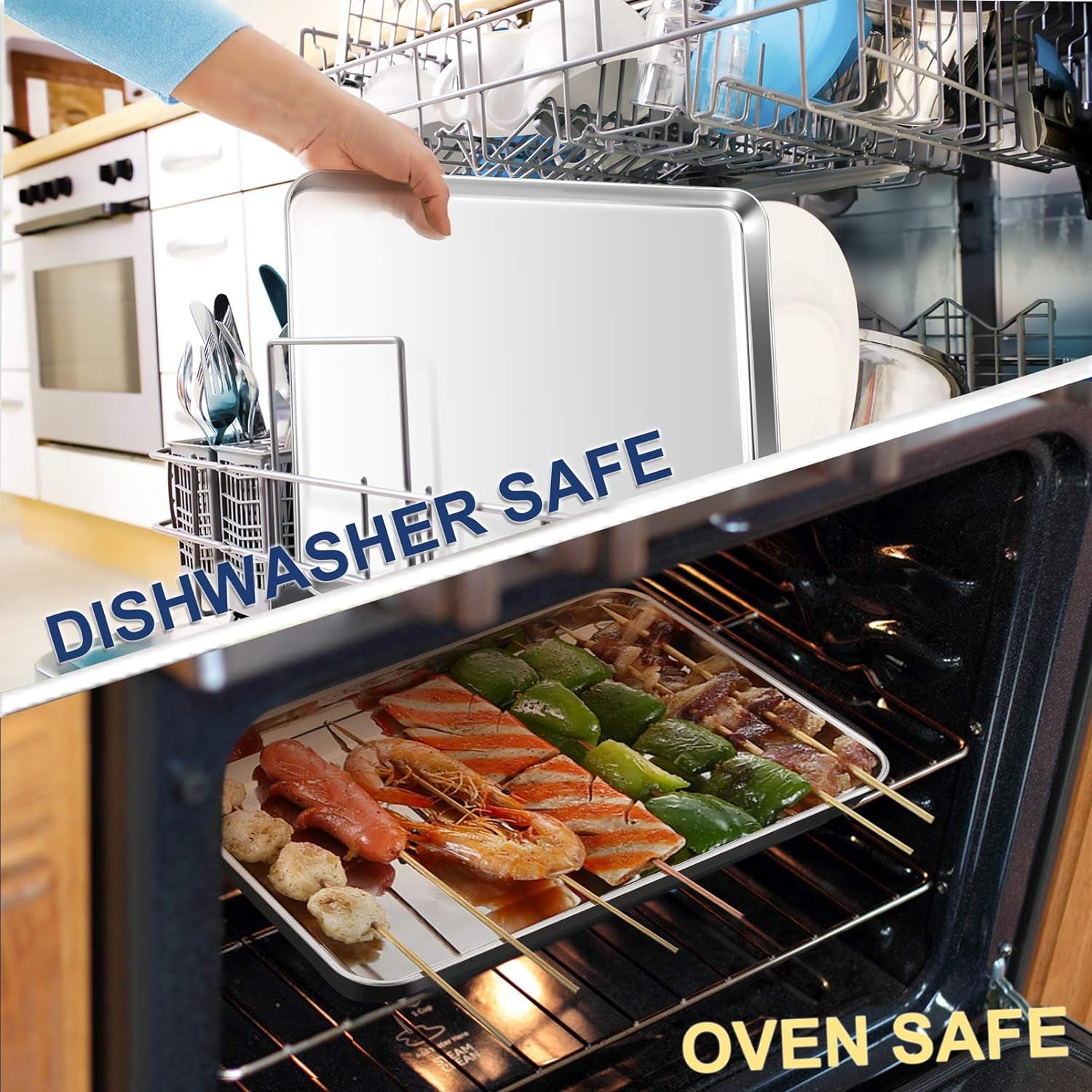 16 Inch Baking Cookie Sheet, Oven Pan Tray Stainless Steel Sheet Pan for Kitchen, Oven Bakeware for Multi Uses, Shiny Look & Dishwasher Safe, Healthy & Heavy Duty, 2Pcs