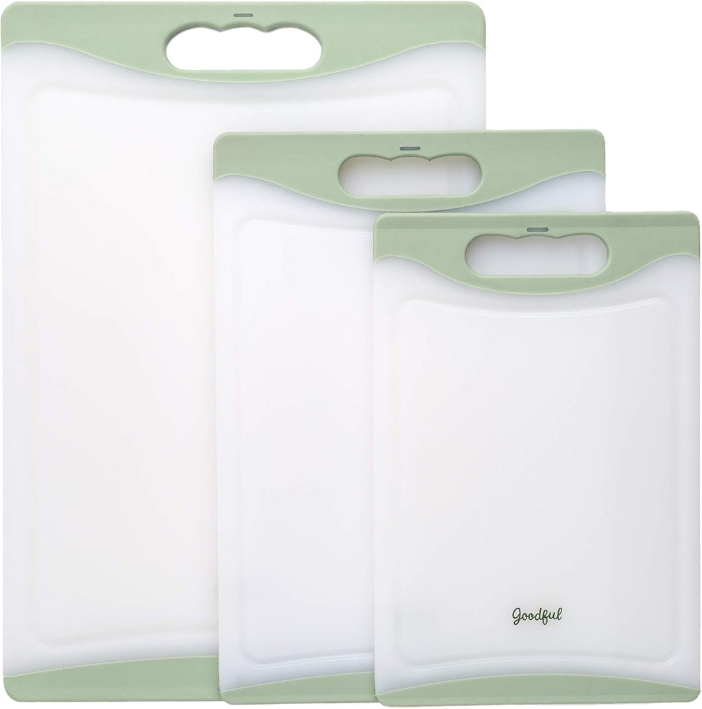 Premium 3-Piece Sage Cutting Board Set - Non-Slip Edges, Easy Grip Handles, BPA-Free, Non-Porous & Dishwasher Safe