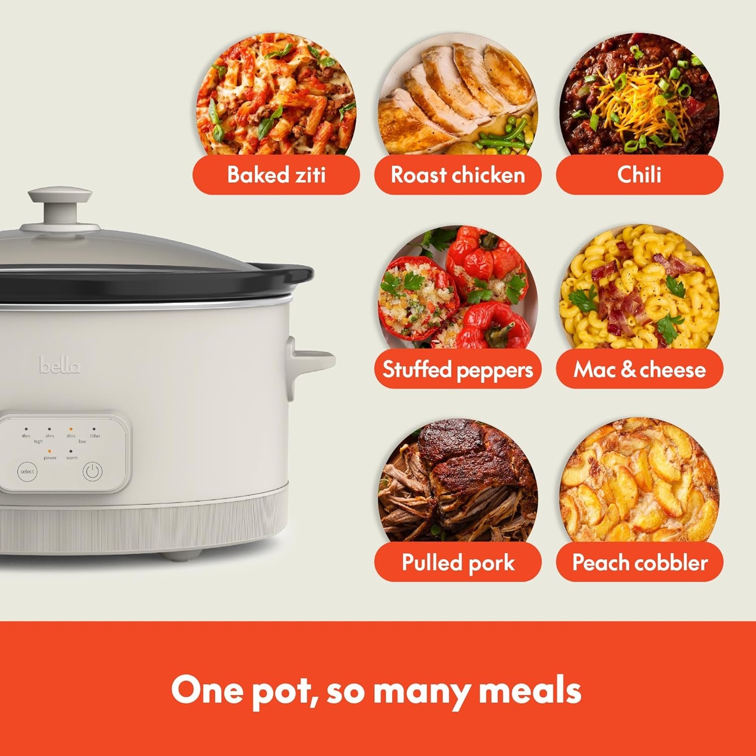6.0 Qt Programmable Slow Cooker, Ceramic Nonstick Coating, Adjustable Temperature & Cooking Times, Dishwasher Safe Stoneware Pot & Tempered Glass Lid, Tangle Free Cord Wrap, Oatmilk