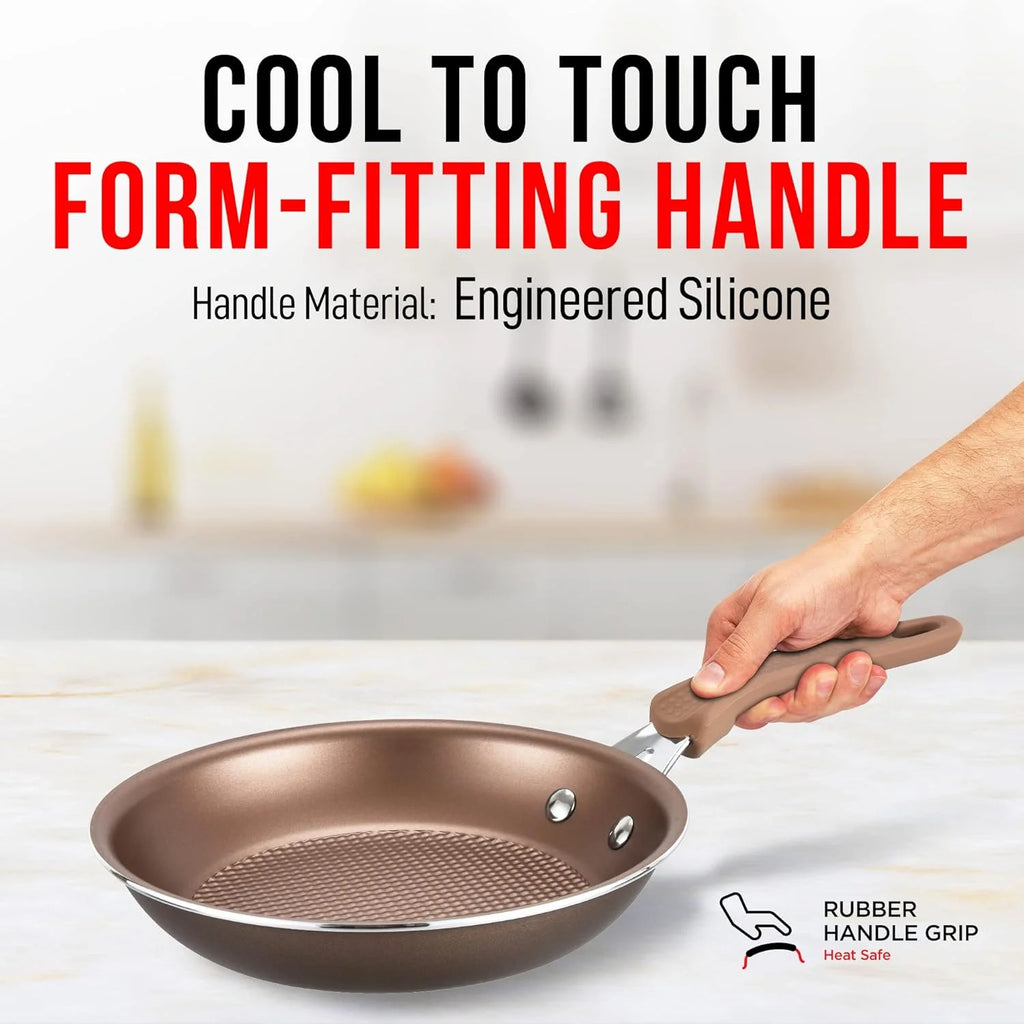 Pots and Pans Set – 14 Piece – Non-Stick Professional Home Kitchenware – Cooking Pots with Lids – Suitable for Gas, Electric, Ceramic and Induction Counter Cooktops - Golden