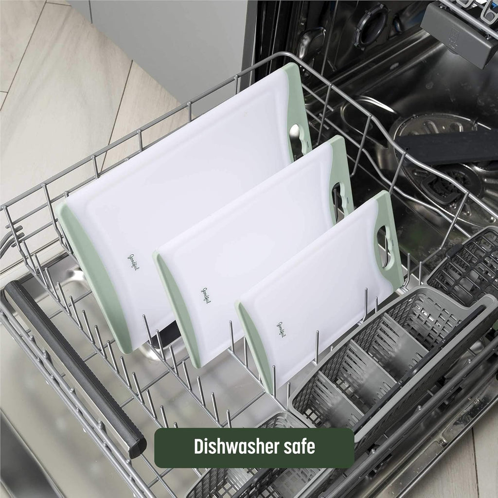 Premium 3-Piece Sage Cutting Board Set - Non-Slip Edges, Easy Grip Handles, BPA-Free, Non-Porous & Dishwasher Safe