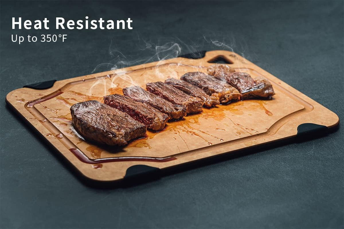 Eco-Friendly Non-Slip Cutting Board – Dishwasher Safe Wood & Fiber with Juice Grooves, 11.5 x 9.25-Inch, BPA Free, Natural Slate