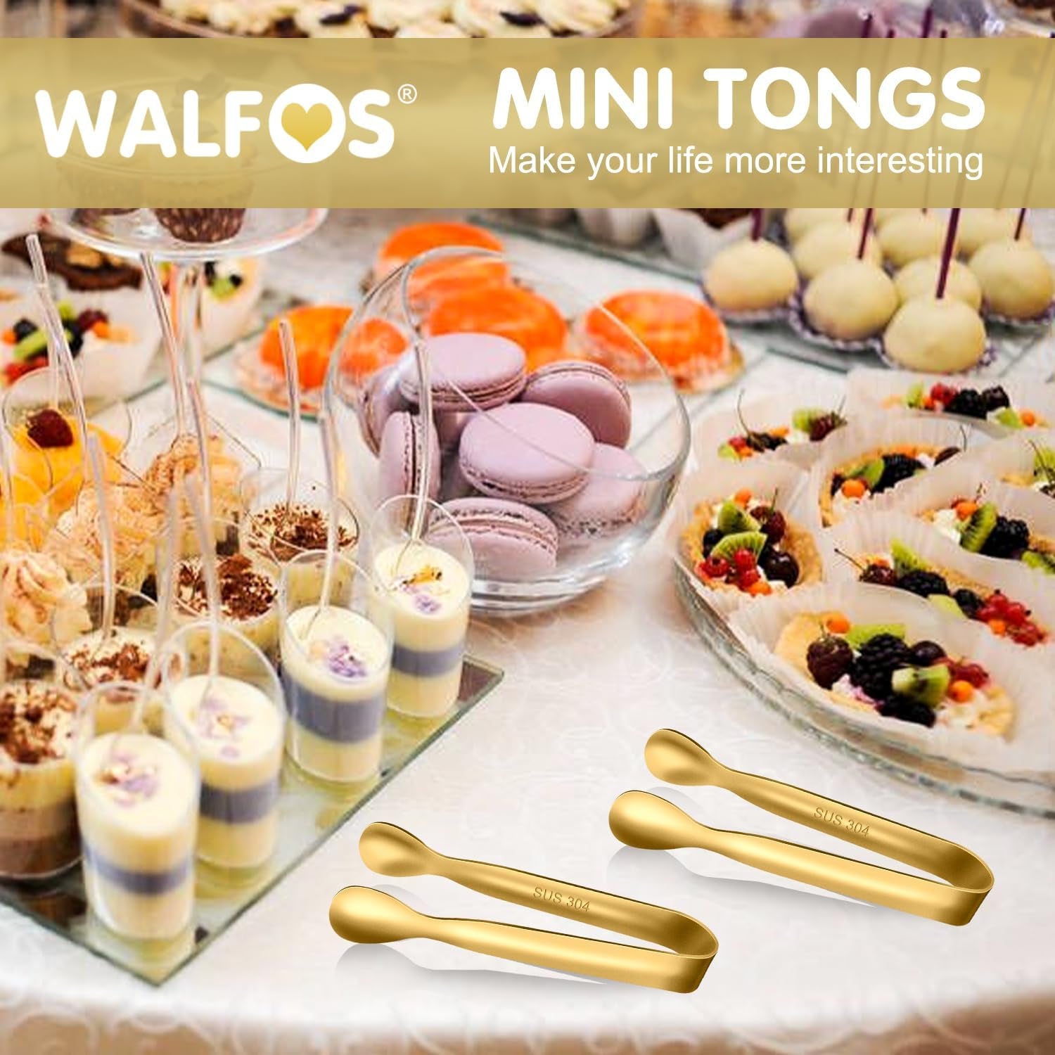 Elegant Gold Mini Tongs for Serving - Food Grade Stainless Steel 4" Set of 12 for Appetizers, Desserts, Tea Parties & Catering