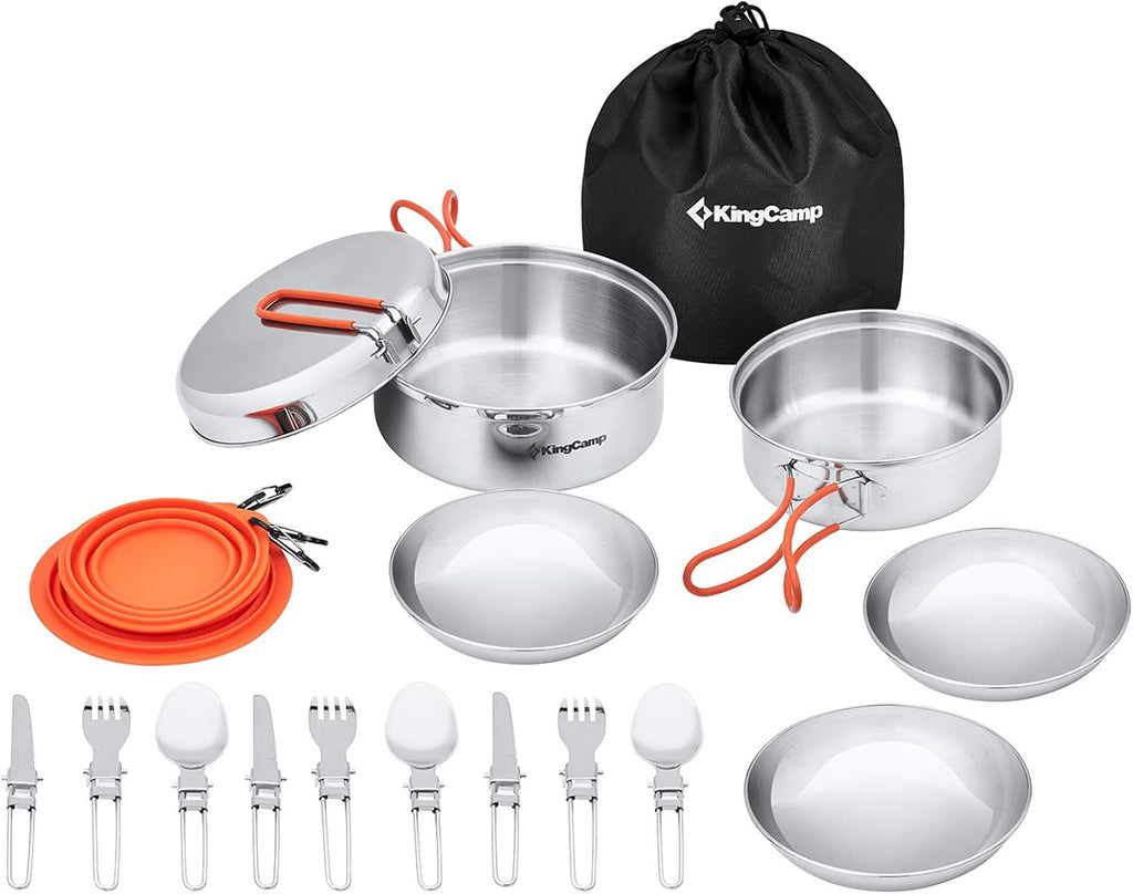 Ultimate 25-Piece Camping Cookware Mess Kit - Lightweight Backpacking Gear for 3-4 People with Folding Knife and Fork Set
