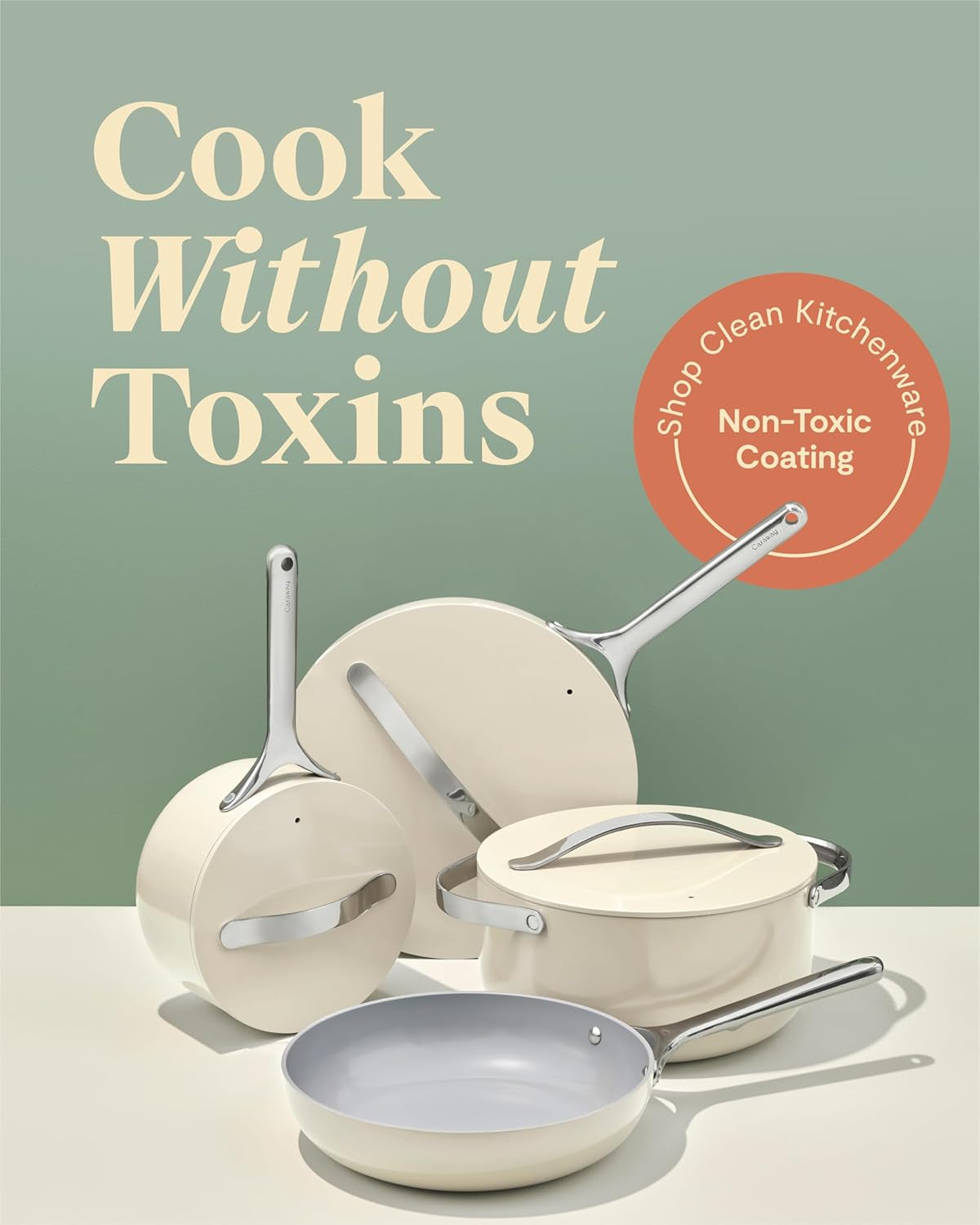 Nonstick Ceramic Cookware Set (12 Piece) Pots, Pans, Lids and Kitchen Storage - Non Toxic - Oven Safe & Compatible with All Stovetops - Cream