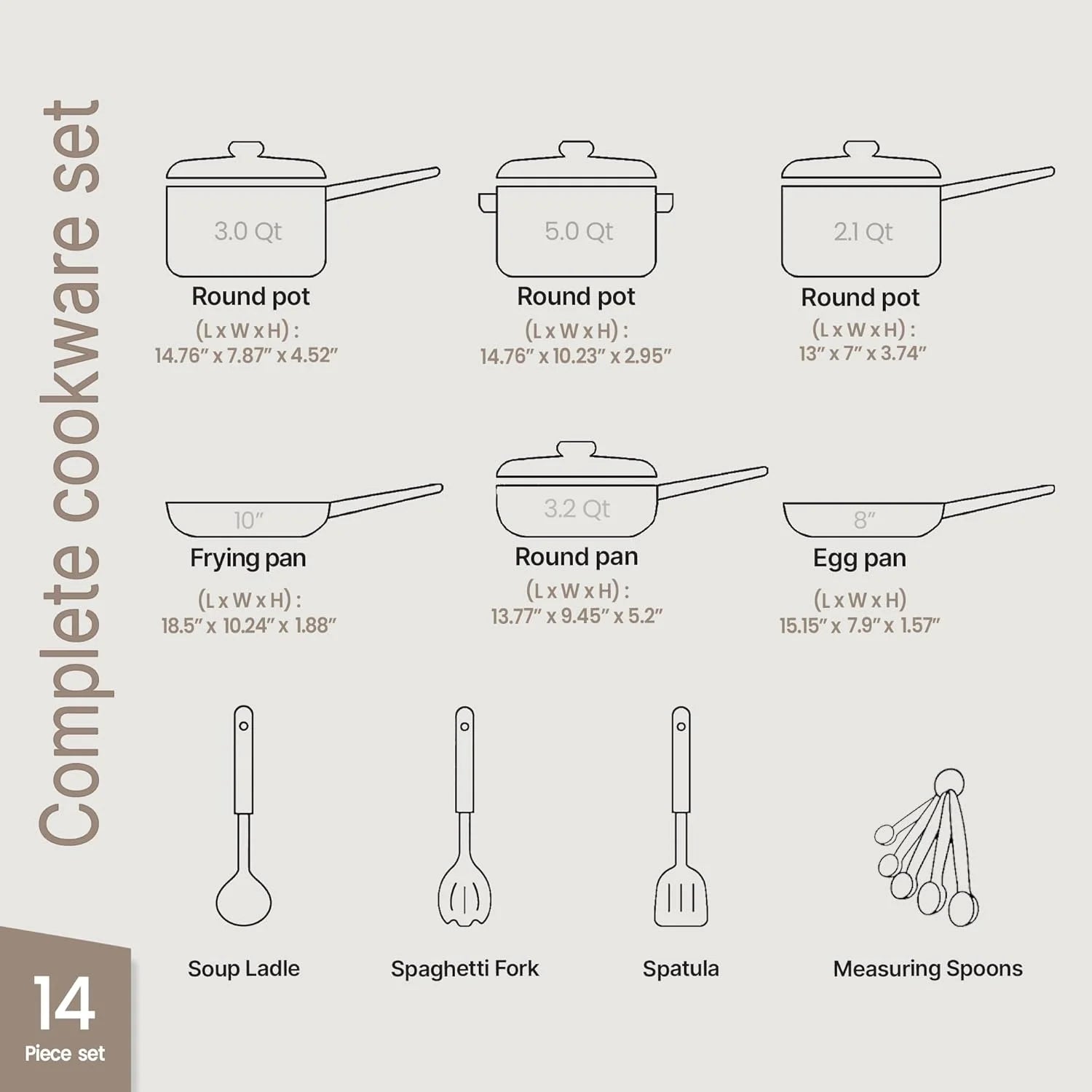 Pots and Pans Set – 14 Piece – Non-Stick Professional Home Kitchenware – Cooking Pots with Lids – Suitable for Gas, Electric, Ceramic and Induction Counter Cooktops - Golden