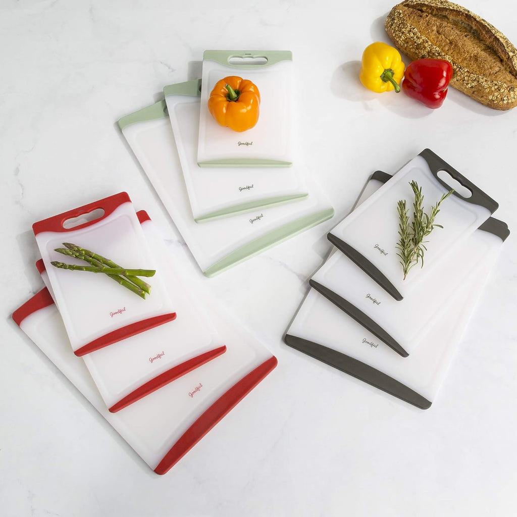 Premium 3-Piece Sage Cutting Board Set - Non-Slip Edges, Easy Grip Handles, BPA-Free, Non-Porous & Dishwasher Safe