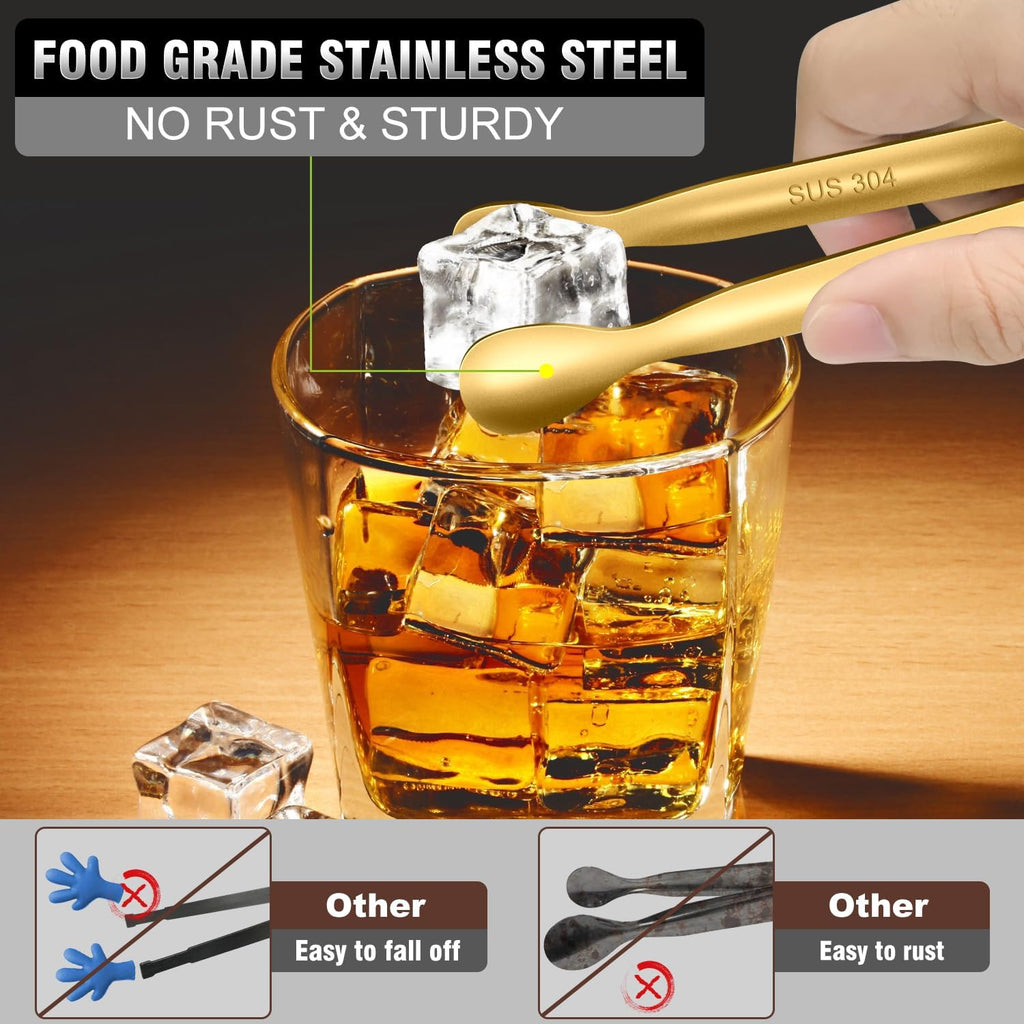 Elegant Gold Mini Tongs for Serving - Food Grade Stainless Steel 4" Set of 12 for Appetizers, Desserts, Tea Parties & Catering