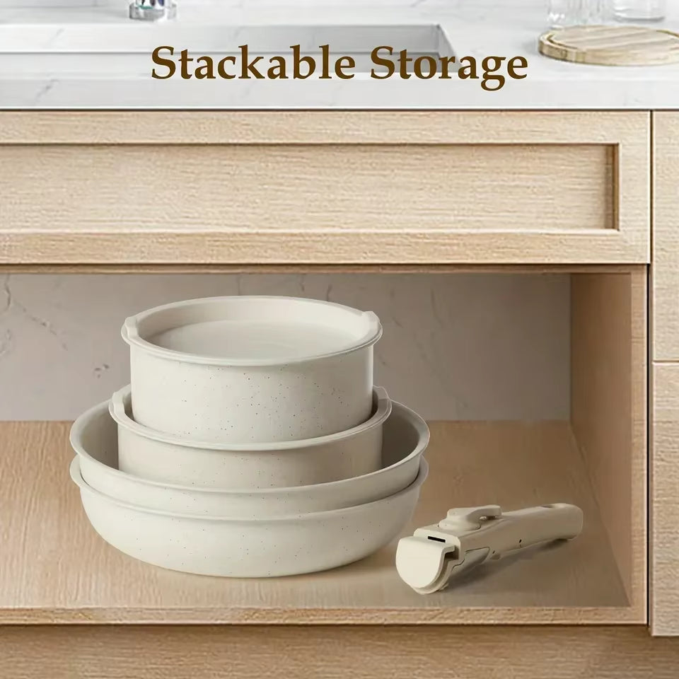 12Pcs White Granite Ceramic Nonstick Cookware Set Induction Pots Pans with Spoons Frying Pans & Saucepans