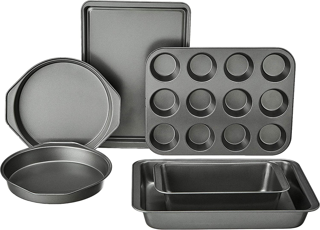 6 Piece Nonstick, Carbon Steel Oven Safe Bakeware Set with Cake, Muffin, Cookie, and Loaf Pans, 6 Piece, 16.25 X 11.75 X 6.25 Inches