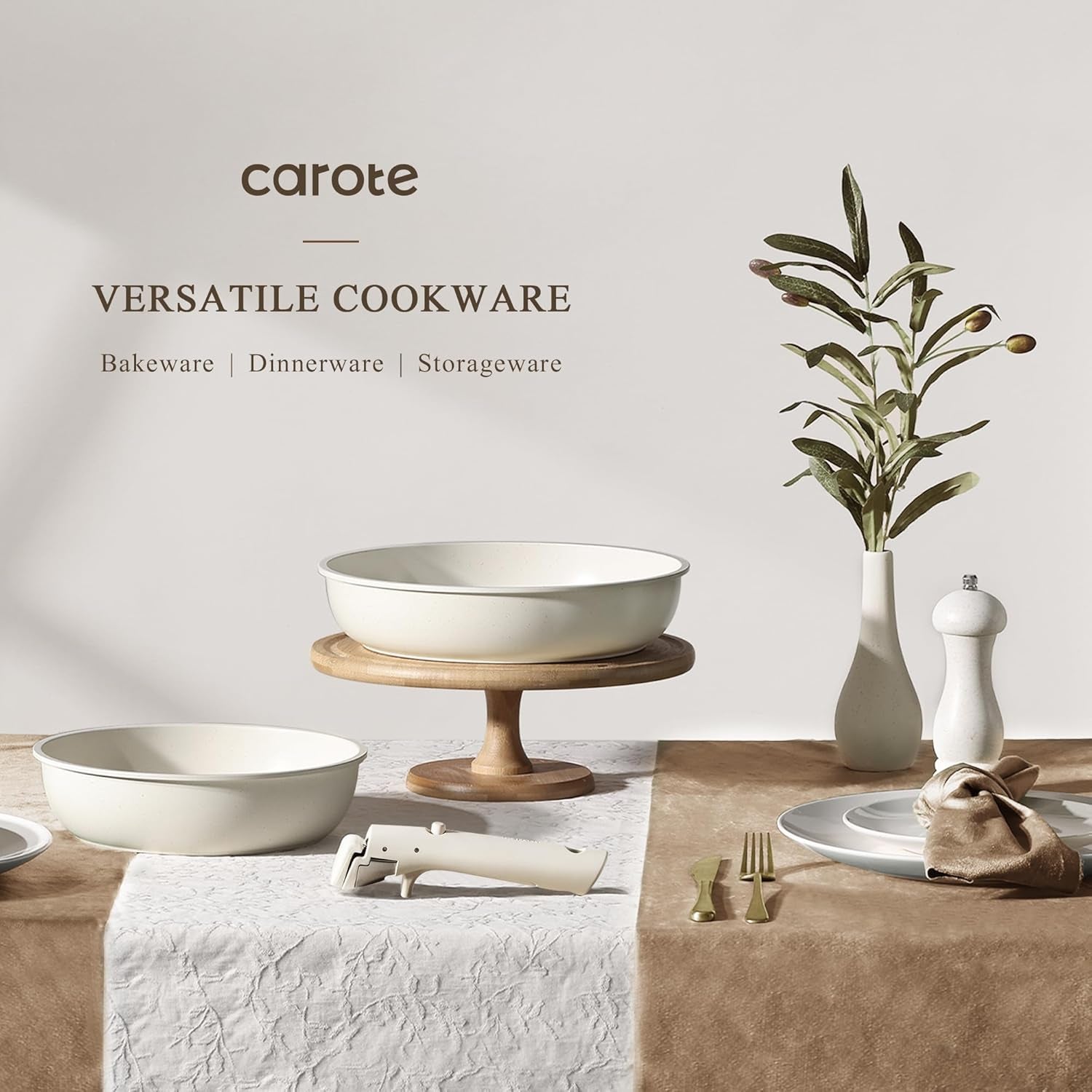 19Pcs Pots and Pans Set Non Stick, Cookware Sets, Kitchen Set, Oven/Fridge Safe, Space Saving Pots Set, Nonstick Cooking Set with Versatile Detachable Handle, Induction RV Set, Cream White