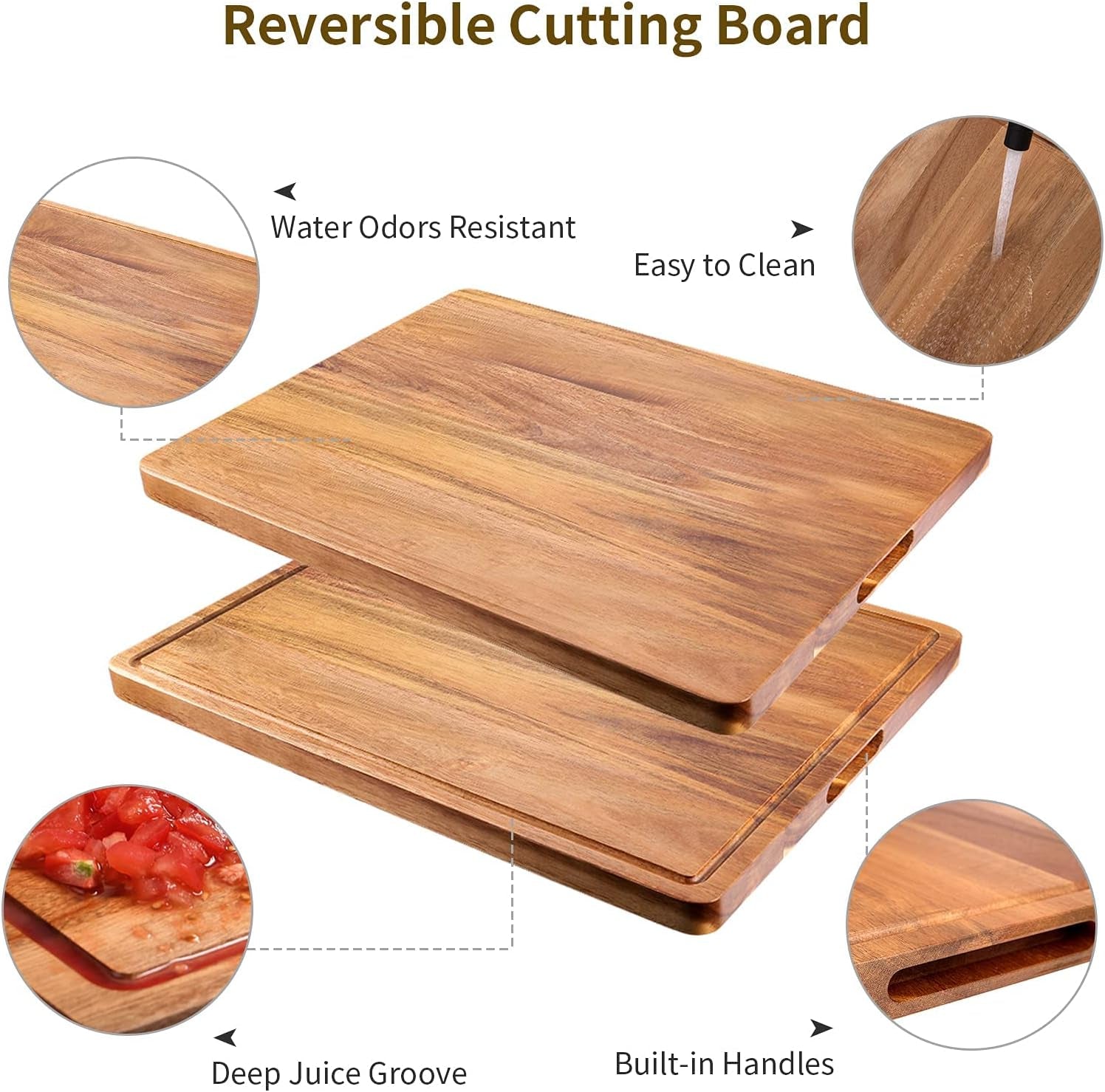 Premium Acacia Wood Cutting Board - Large Reversible Chopping Board for Meat, Fruits, and Veggies - Perfect for Charcuterie and Kitchen Prep!