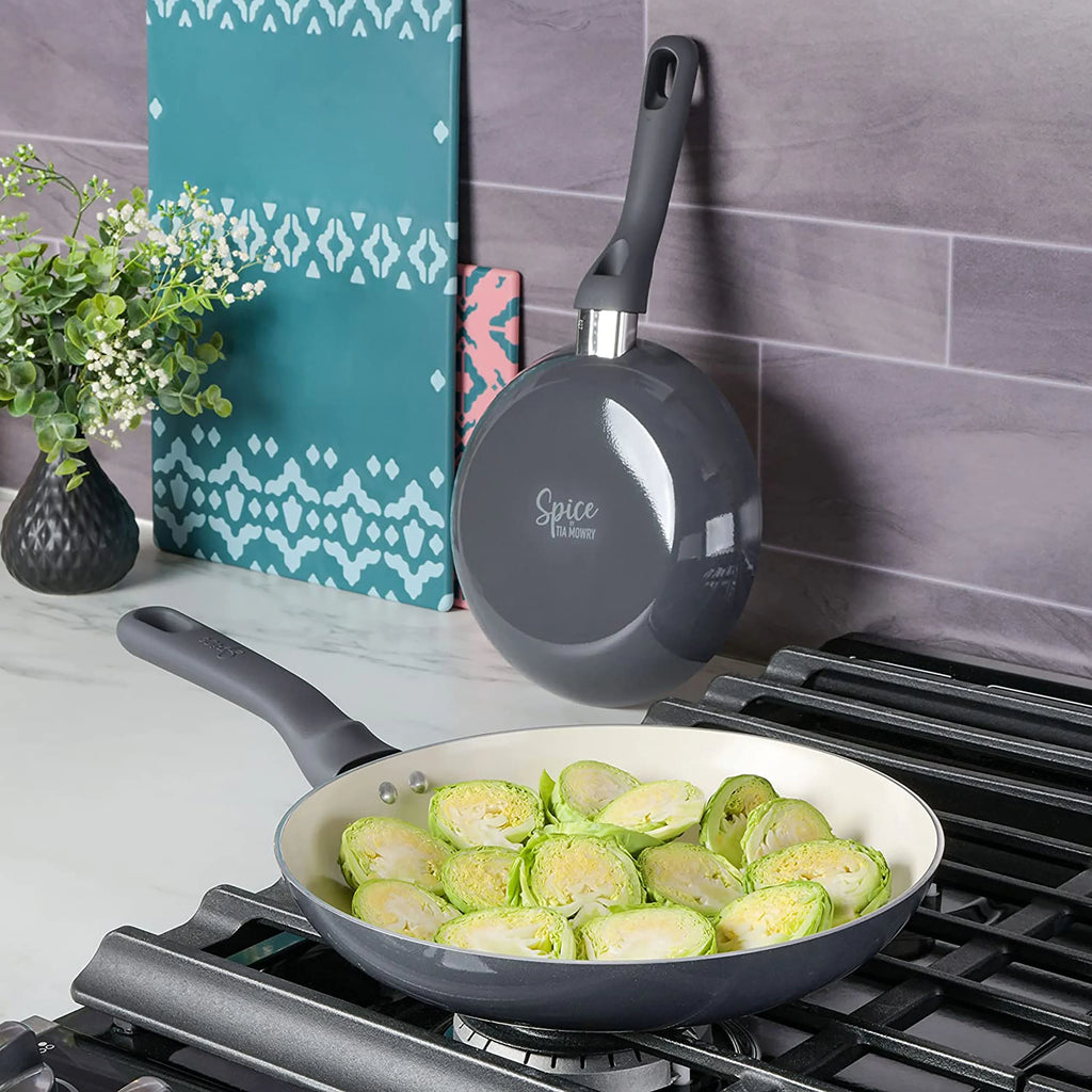 Savory Saffron 2 Piece Ceramic Nonstick Aluminum Frying Pan Set in Grey