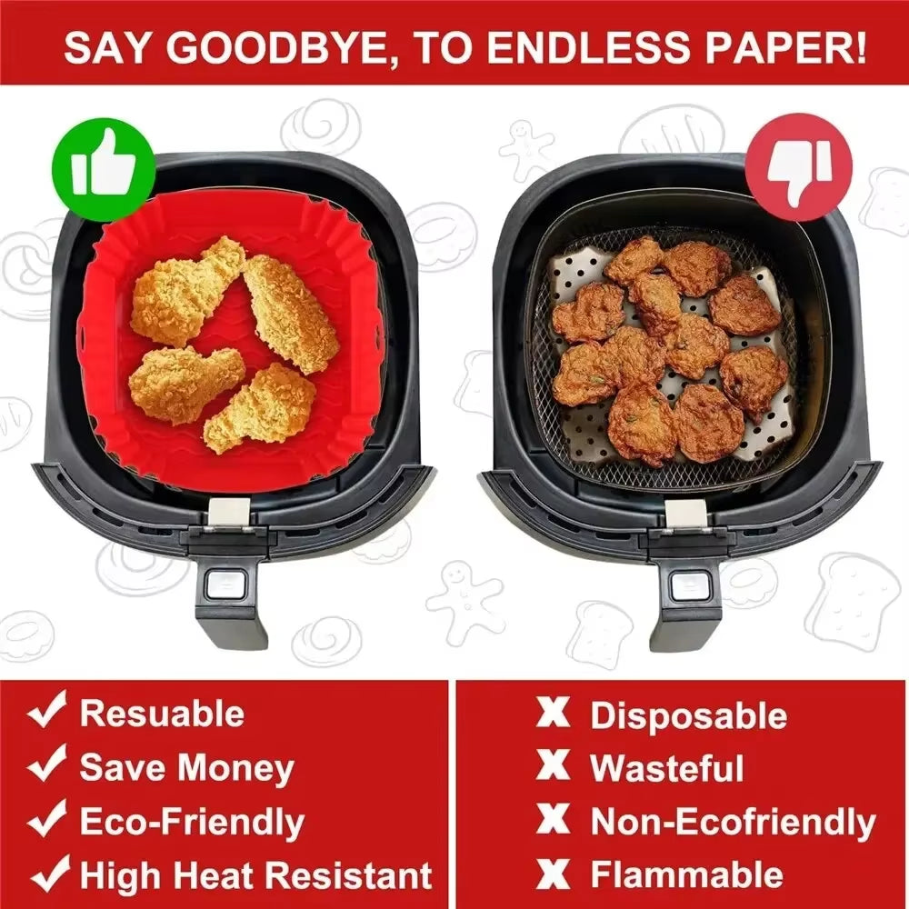 Reusable Silicone Air Fryer Pan Liner - Perfect Baking Tray for Pizza & Fried Chicken