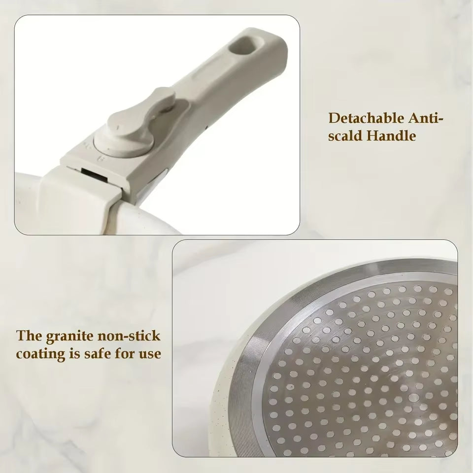 12Pcs White Granite Ceramic Nonstick Cookware Set Induction Pots Pans with Spoons Frying Pans & Saucepans