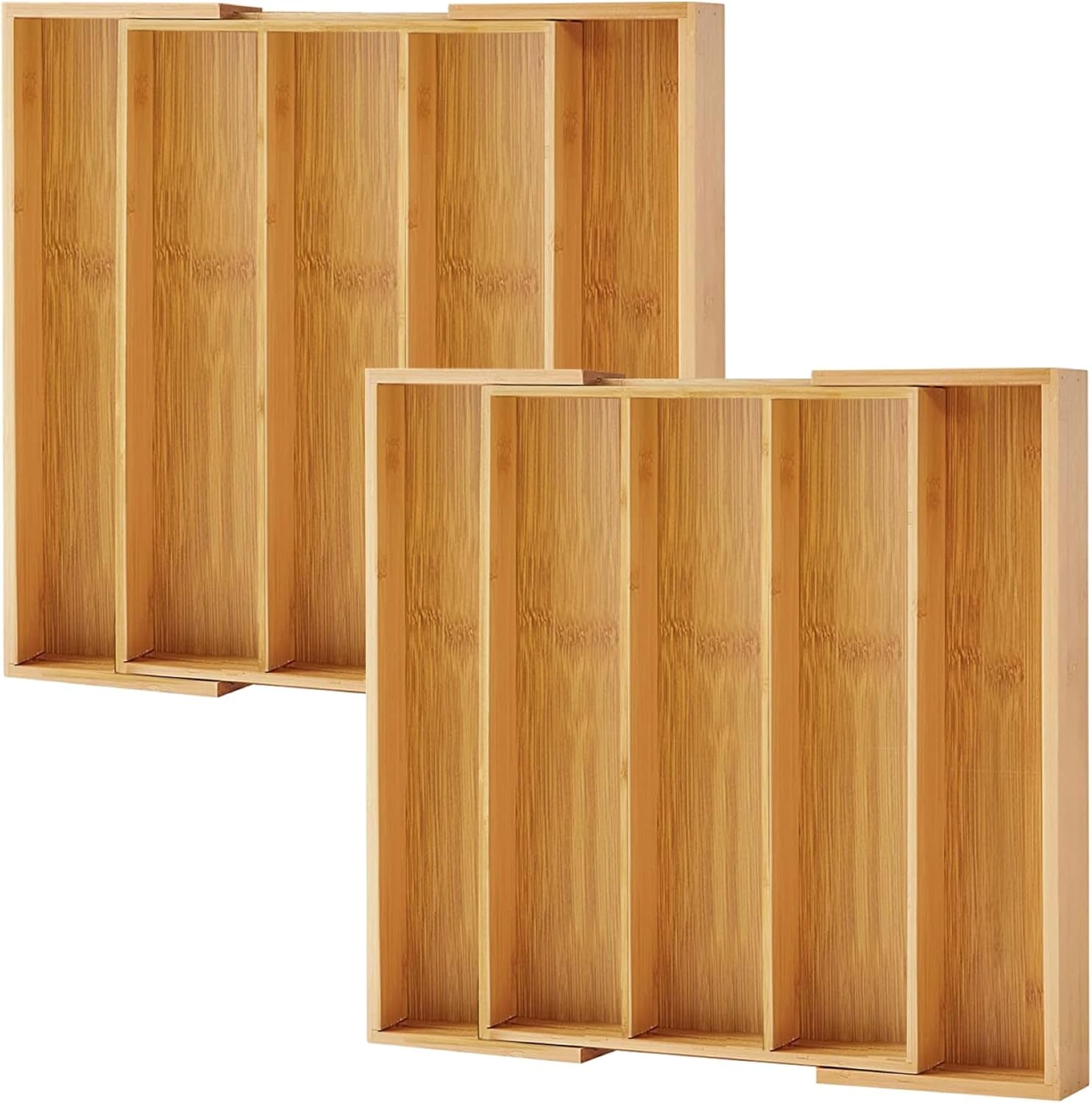 Maximize Your Space with the Purawood Expandable Bamboo Drawer Organizer - Elegant Natural Finish with Adjustable 7-9 Slots for Utensils and More