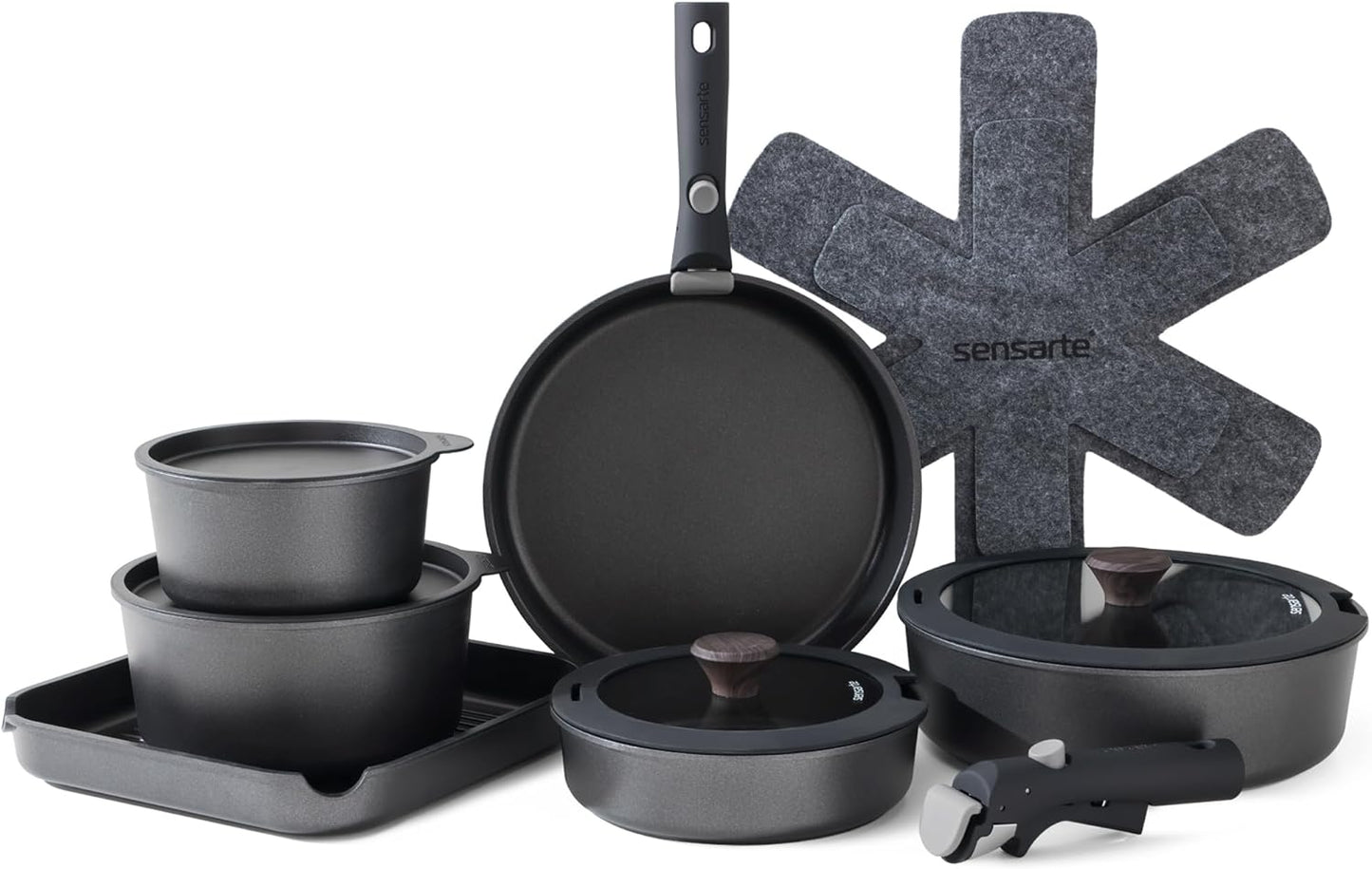 17 Piece Pots and Pans Set, Nonstick Detachable Handle Cookware Set, Induction Kitchen Cookware Set with Removable Handle, Healthy Non Stick for RV, Dishwasher ＆ Oven Safe, PFOA Free (Black)