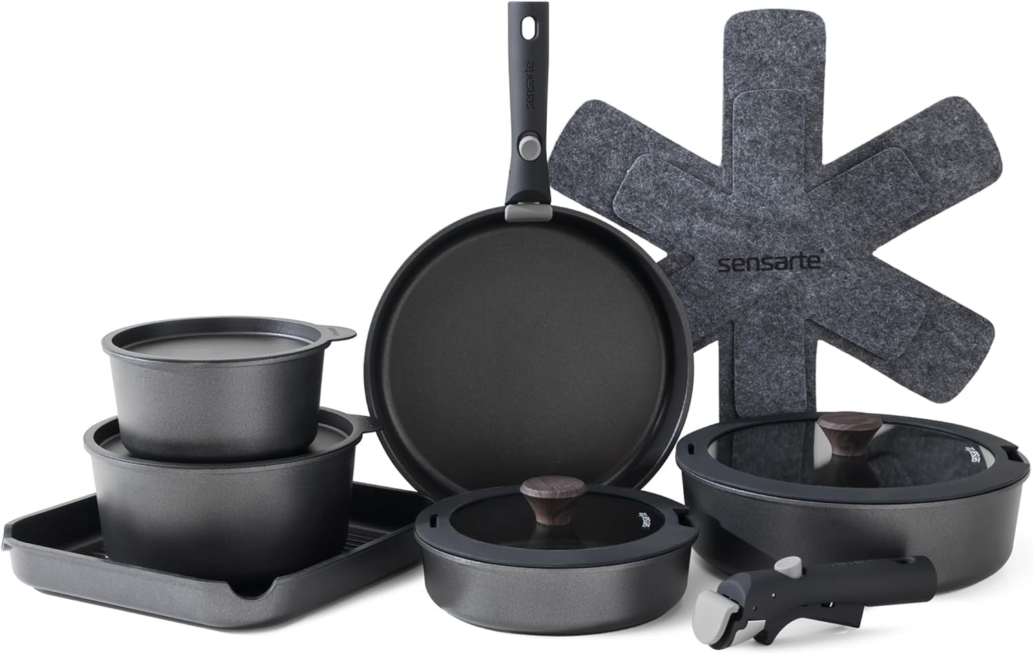 17 Piece Pots and Pans Set, Nonstick Detachable Handle Cookware Set, Induction Kitchen Cookware Set with Removable Handle, Healthy Non Stick for RV, Dishwasher ＆ Oven Safe, PFOA Free (Black)