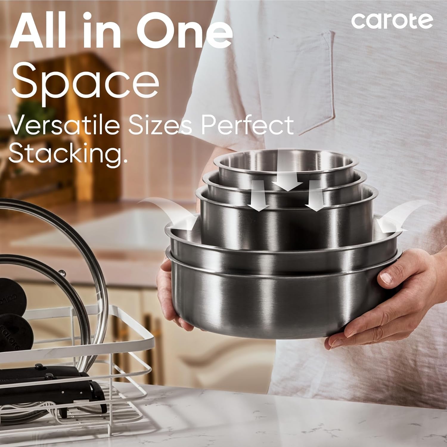 Pots and Pans Set, Stainless Steel Cookware Set Detachable Handle, 9Pcs Induction Kitchen Cookware Sets with Removable Handle, RV Cookware Set, Oven Safe