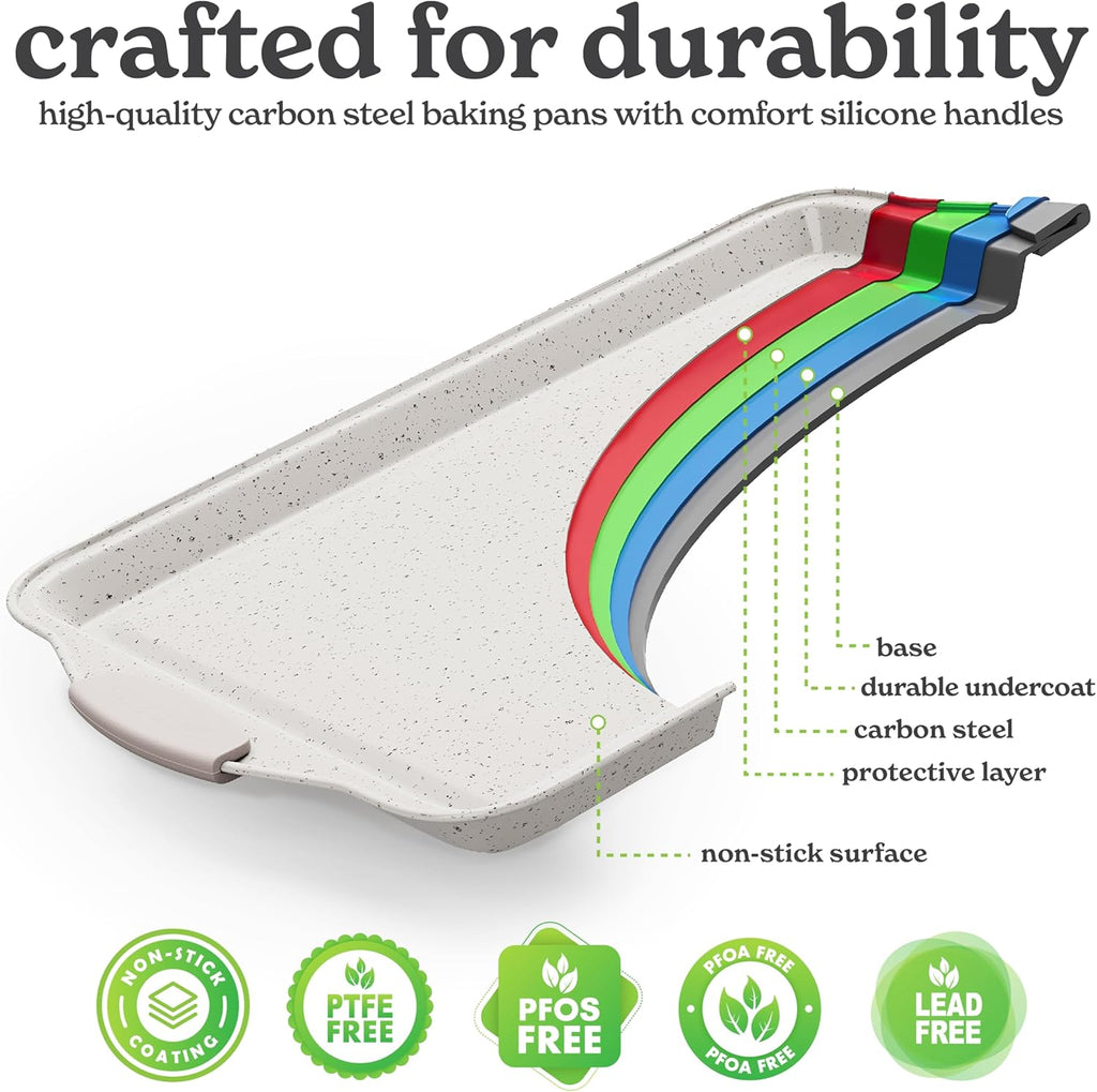 Nonstick Stackable Bakeware Set - Heavy Duty, Durable, Easy Release Baking Set, Cream, 10 Pcs