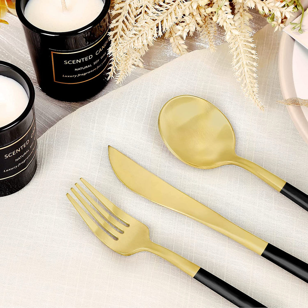 Elegant Matte Black & Gold Stainless Steel Silverware Set - 30 Pieces, Service for 6, Dishwasher Safe Cutlery for Stylish Dining