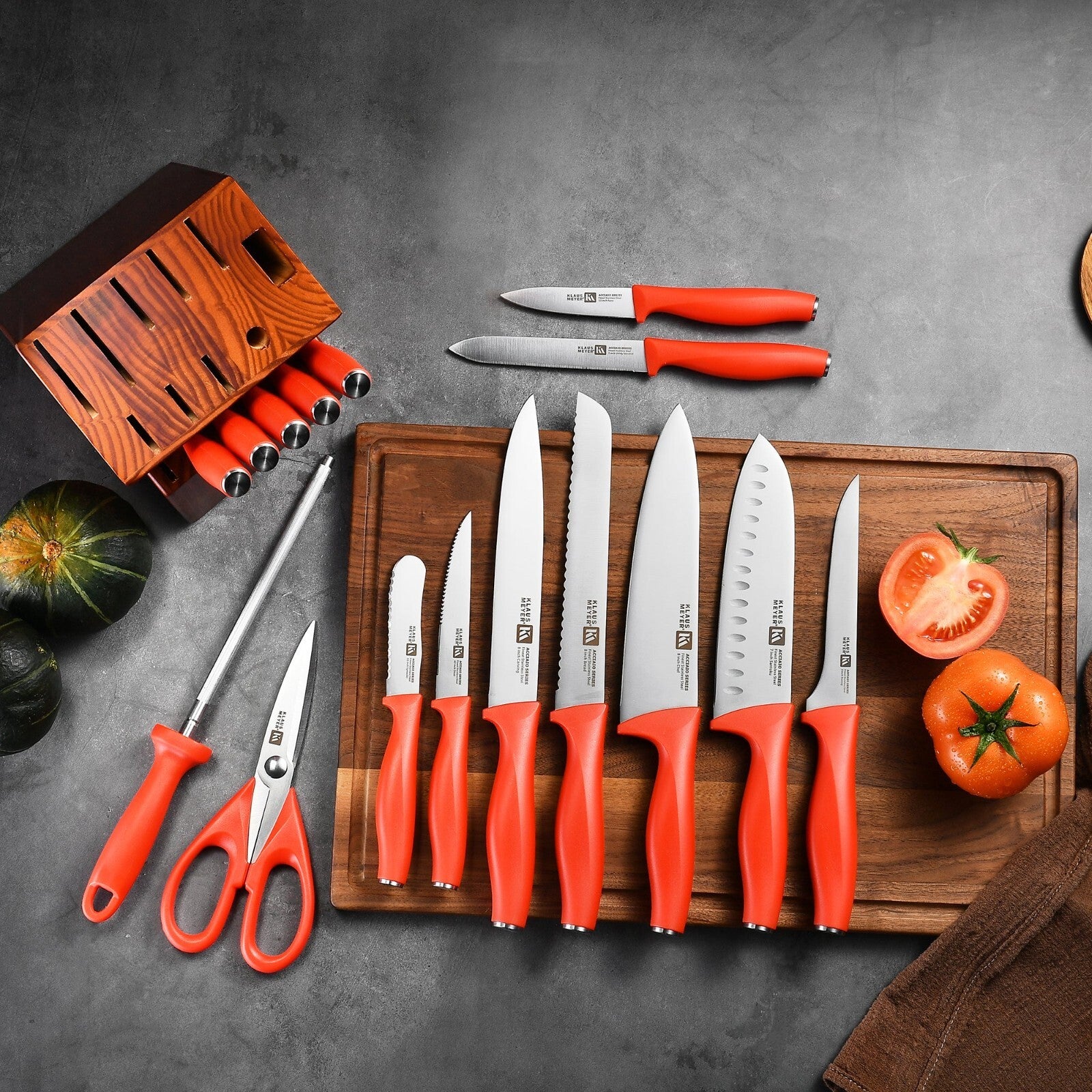 Klaus Meyer Acciaio Finest Stainless Steel 17 Piece Kitchen Knife Block Set