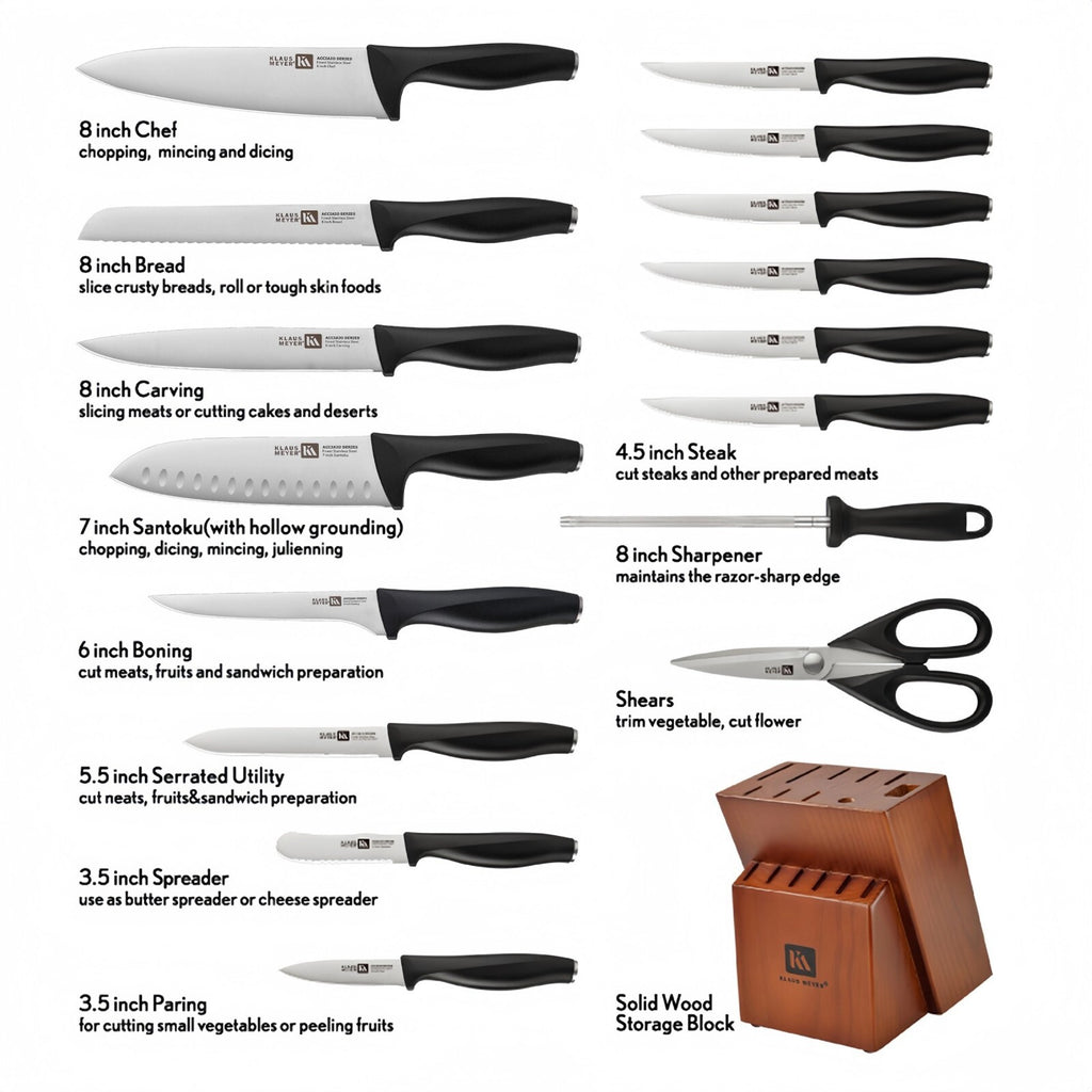 Klaus Meyer Acciaio Finest Stainless Steel 17 Piece Kitchen Knife Block Set