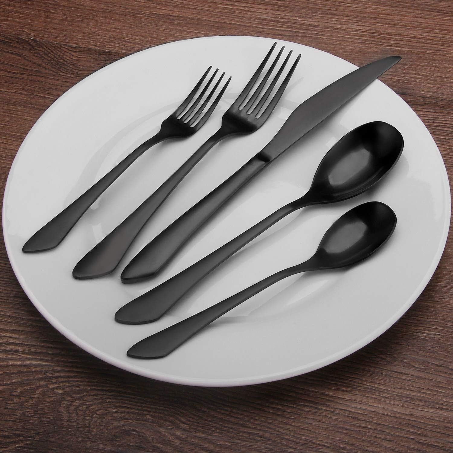 Stylish Matte Black Stainless Steel Flatware Set - 20-Piece Service for 4, Sleek Satin Finish, Dishwasher Safe Dining Essentials for Home & Restaurants