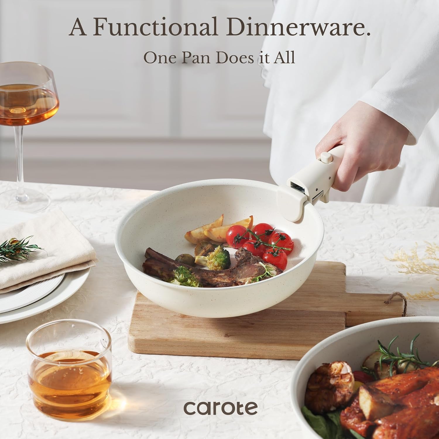 19Pcs Pots and Pans Set Non Stick, Cookware Sets, Kitchen Set, Oven/Fridge Safe, Space Saving Pots Set, Nonstick Cooking Set with Versatile Detachable Handle, Induction RV Set, Cream White