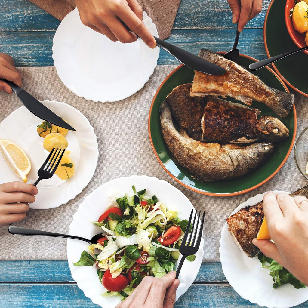 Elegant 24-Piece 18/8 Stainless Steel Silverware Set for 4 - Ergonomic, Dishwasher Safe, Mirror Finish Flatware in Black - Rust-Proof & Stylish Utensils