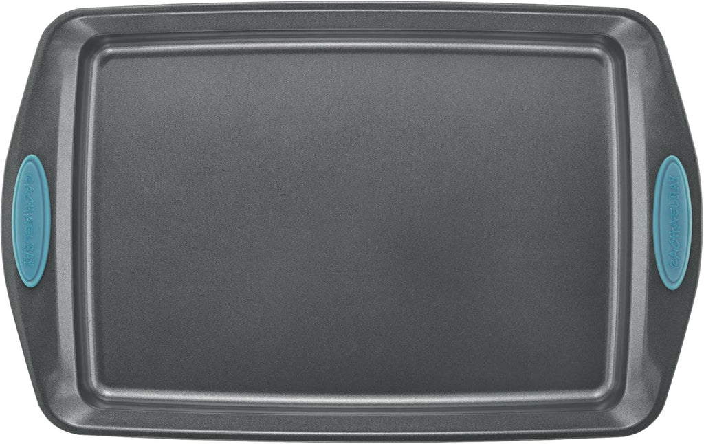 Bakeware Nonstick Cookie Pan Set, 3-Piece, Gray with Agave Blue Grips