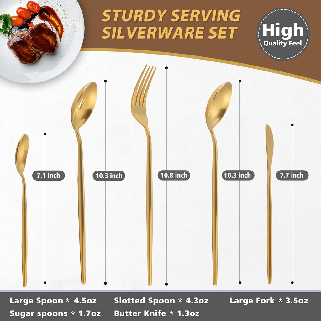 Elevate Your Cooking Experience with Our Luxe 5-Piece Matte Gold Stainless Steel Kitchen Utensil Set