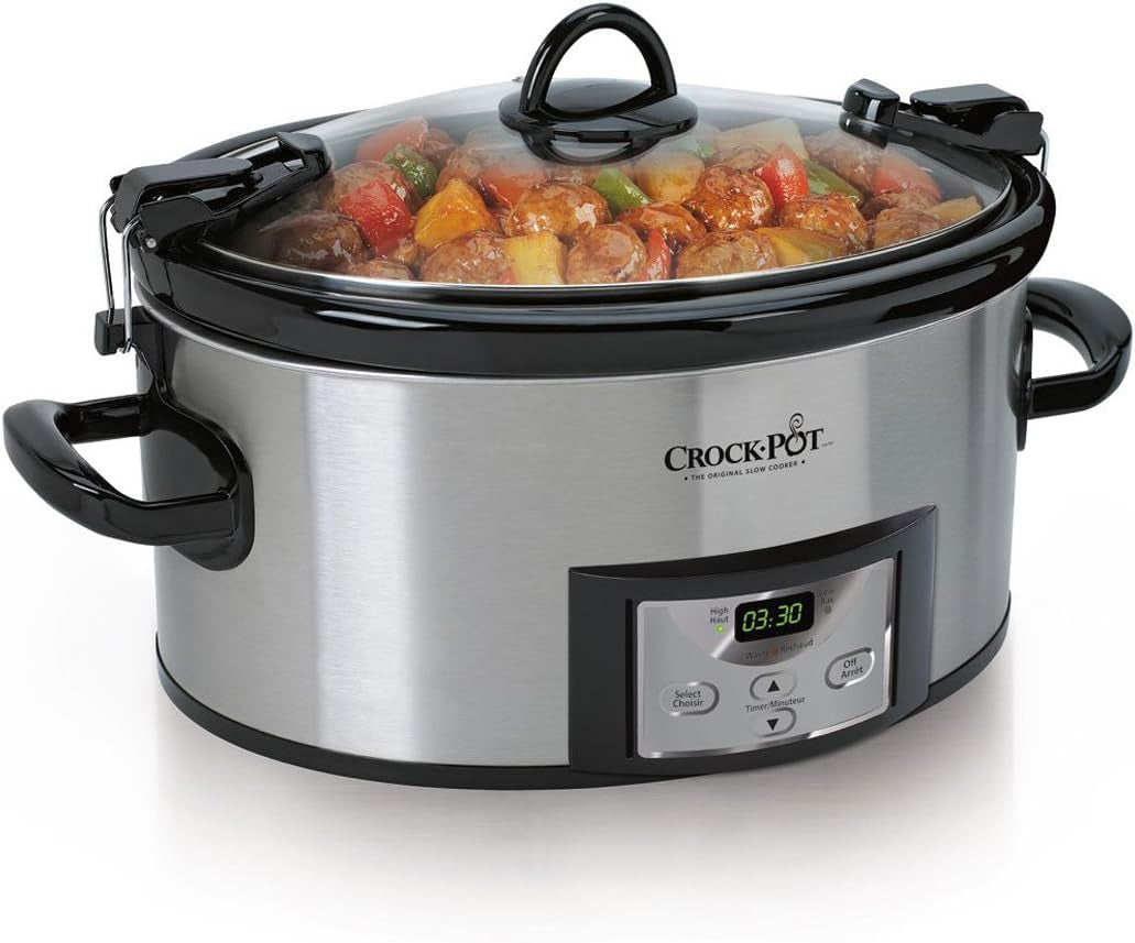 6 Quart Cook & Carry Programmable Slow Cooker with Digital Timer Stainless Steel (CPSCVC60LL-S) Pack of 1