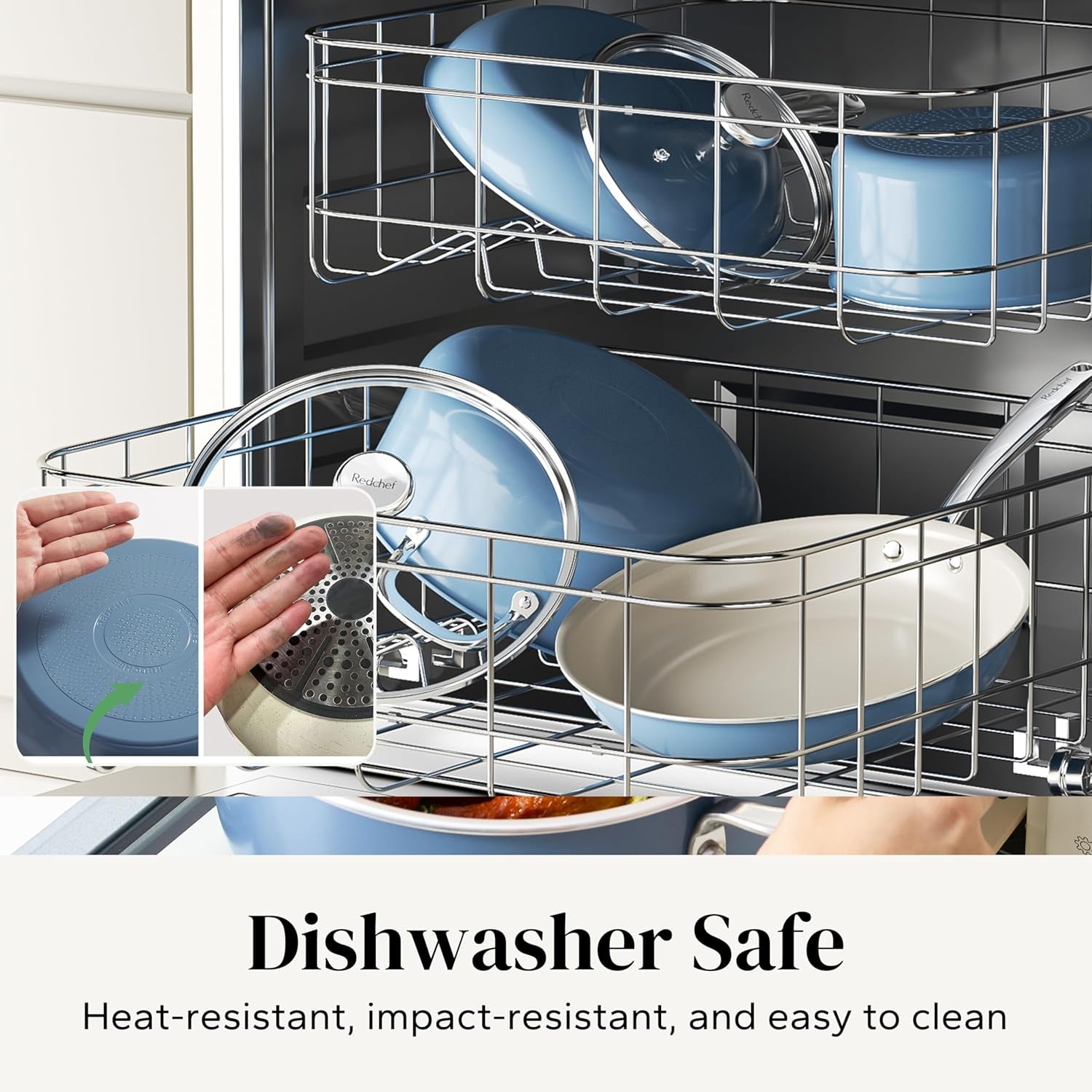 Ceramic Nonstick Cookware Set,14Pcs Pots and Pans Set Non Stick,Induction Cookware with Stainless Steel Handle,Non Toxic Kitchen Cooking Set,Dishwasher & Oven Safe,Pfas PFOA & PTFE Free（Blue）