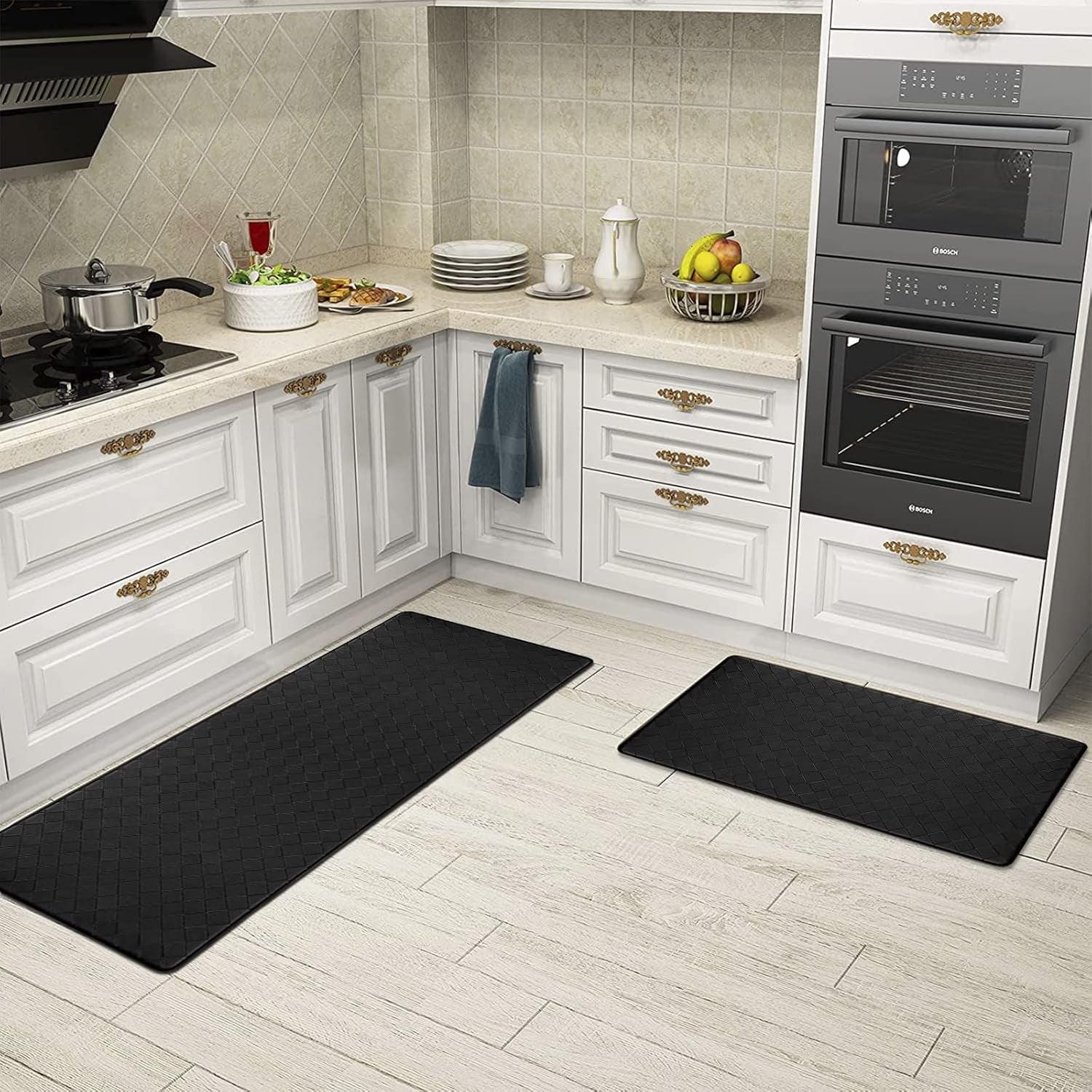 anti Fatigue Kitchen Mat Set of 2 Non Slip Kitchen Rug Runner Cushioned Kitchen Floor Mats 17"X47"+17"X30" Comfort Standing Mat Waterproof Kitchen Carpet