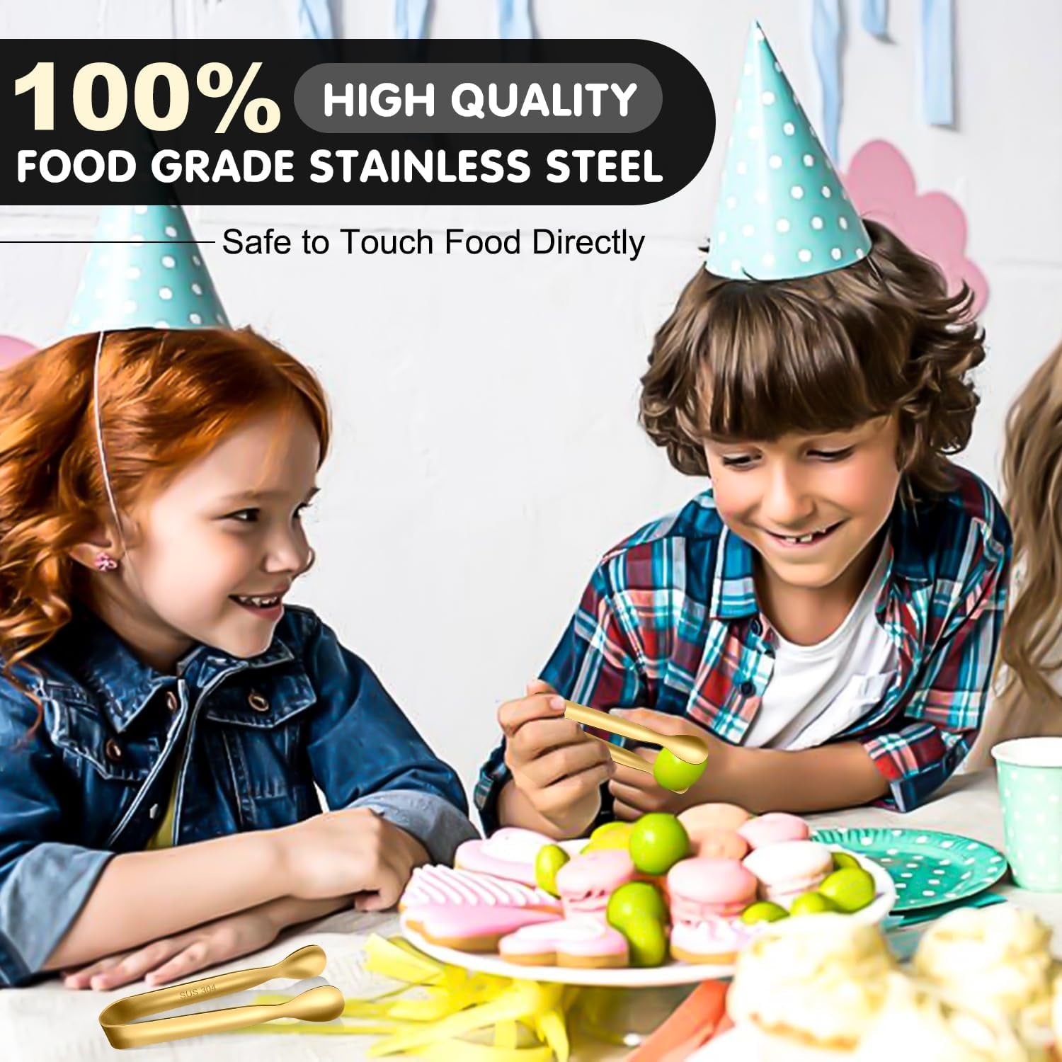 Elegant Gold Mini Tongs for Serving - Food Grade Stainless Steel 4" Set of 12 for Appetizers, Desserts, Tea Parties & Catering